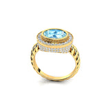 Vintage Style Elongated Oval Aquamarine Halo Diamond Twisted Ring - GeumJewels