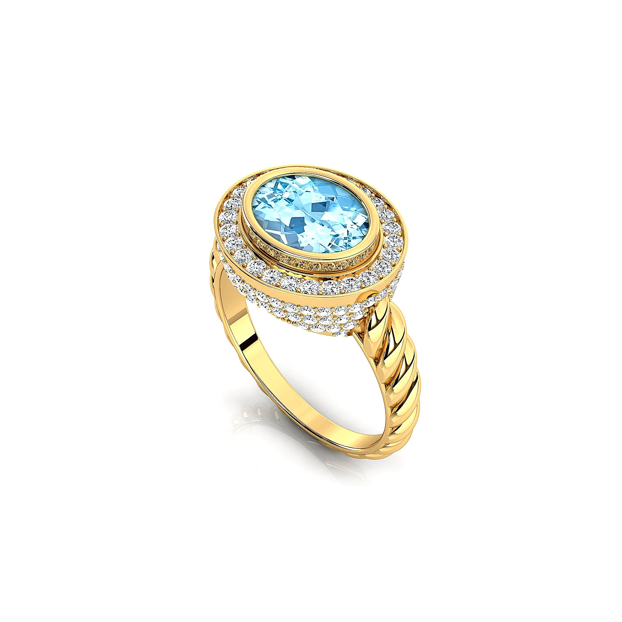 Vintage Style Elongated Oval Aquamarine Halo Diamond Twisted Ring - GeumJewels