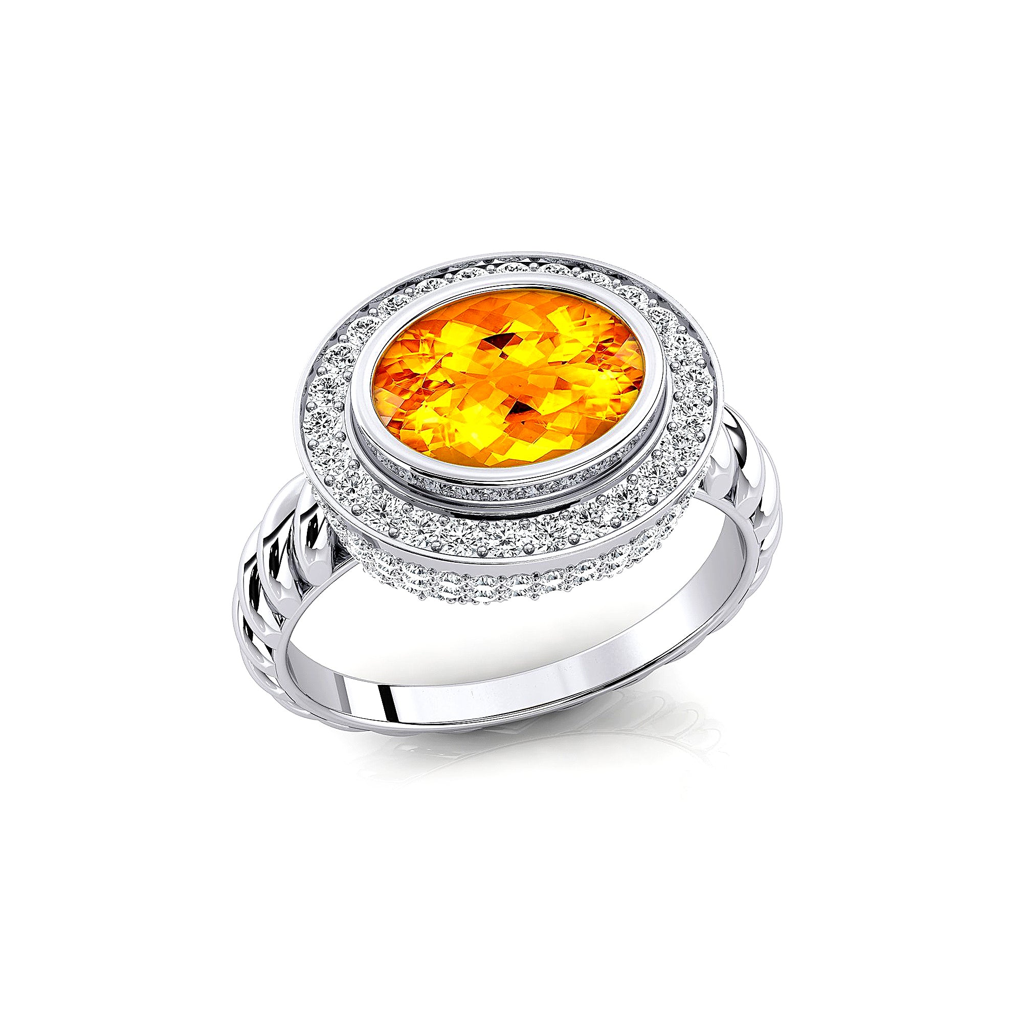 Vintage Style Elongated Oval Citrine Halo Diamond Twisted Ring - GeumJewels