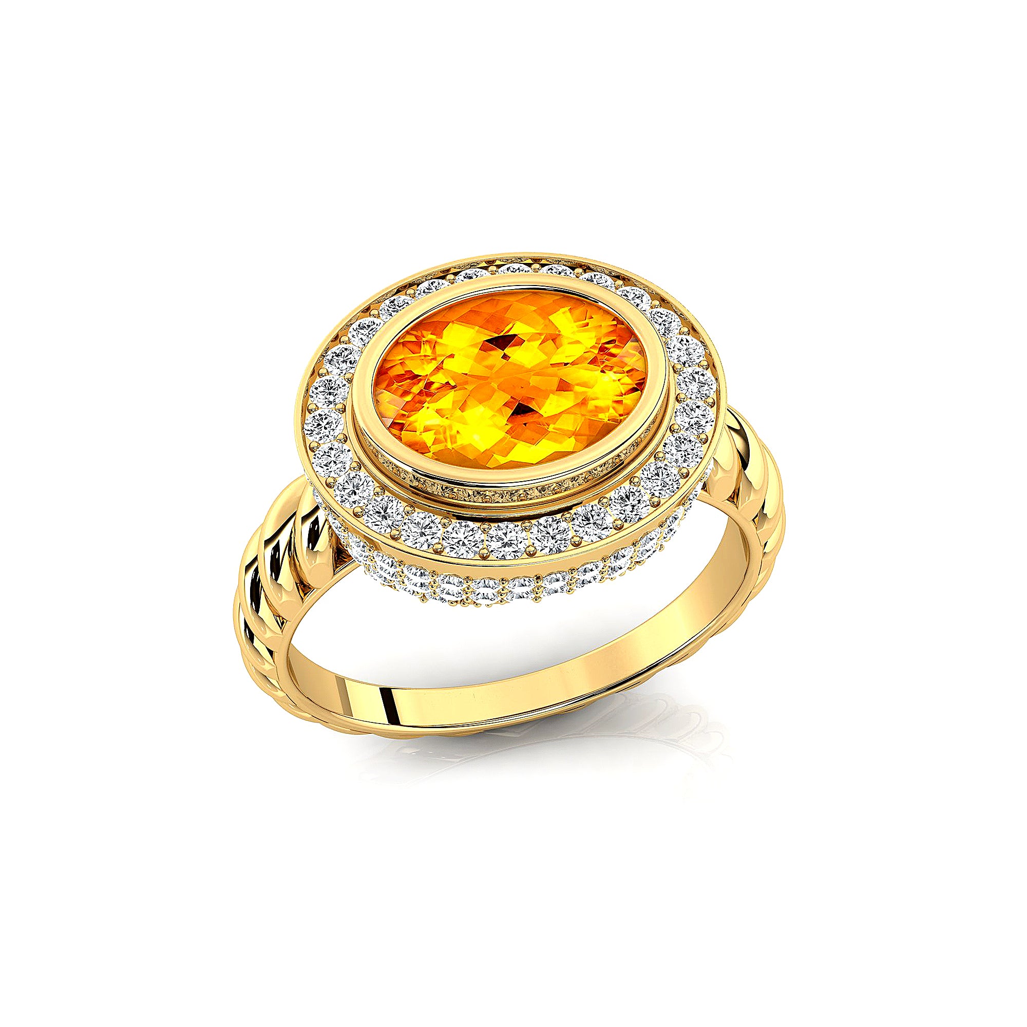 Vintage Style Elongated Oval Citrine Halo Diamond Twisted Ring - GeumJewels