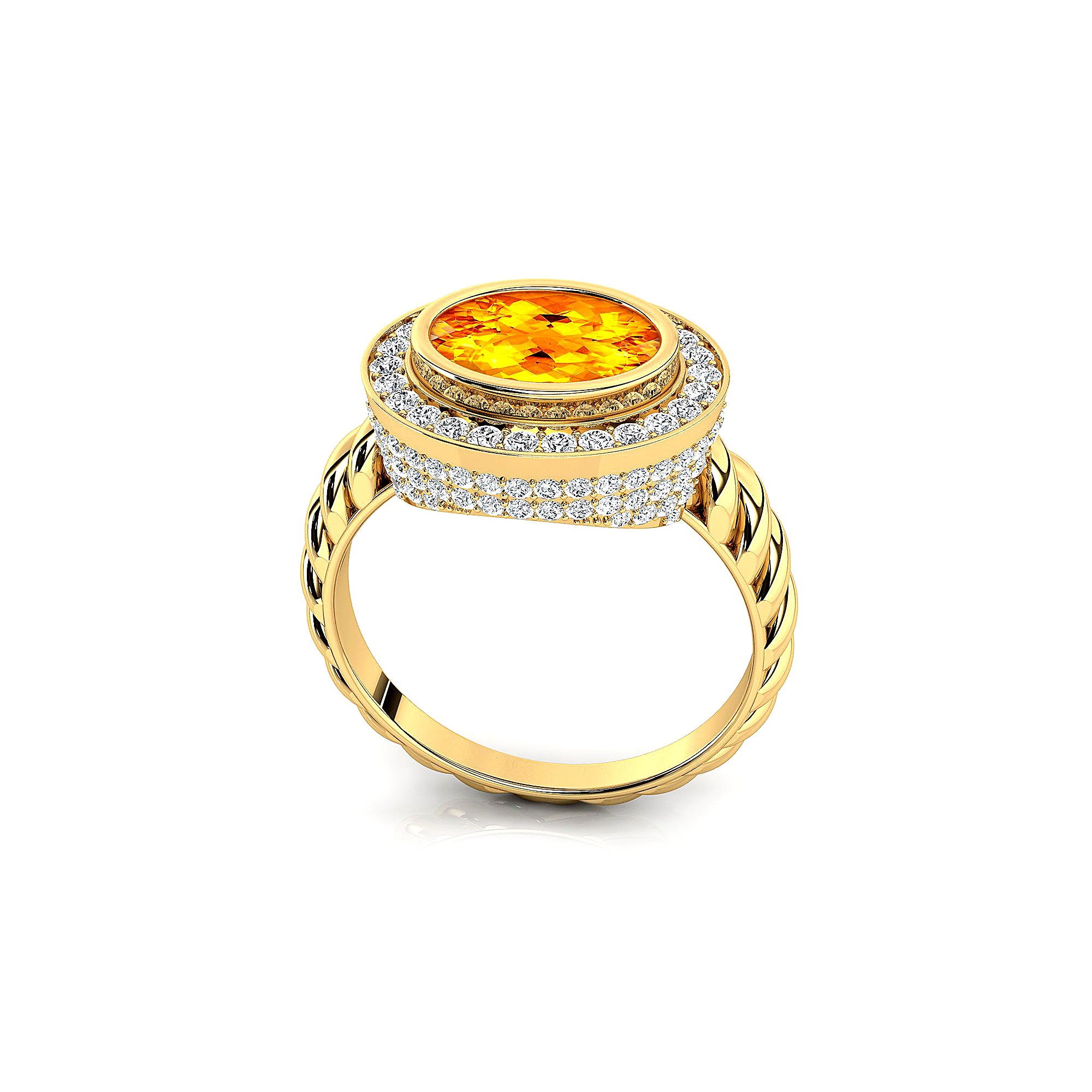 Vintage Style Elongated Oval Citrine Halo Diamond Twisted Ring - GeumJewels