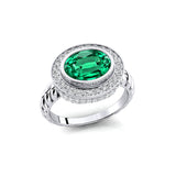 Vintage Style Elongated Oval Emerald Halo Diamond Twisted Ring - GeumJewels