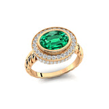 Vintage Style Elongated Oval Emerald Halo Diamond Twisted Ring - GeumJewels