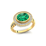 Vintage Style Elongated Oval Emerald Halo Diamond Twisted Ring - GeumJewels