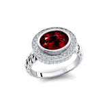 Vintage Style Elongated Oval Garnet Halo Diamond Twisted Ring - GeumJewels