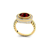 Vintage Style Elongated Oval Garnet Halo Diamond Twisted Ring - GeumJewels