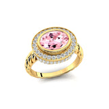 Vintage Style Elongated Oval Morganite Halo Diamond Twisted Ring - GeumJewels