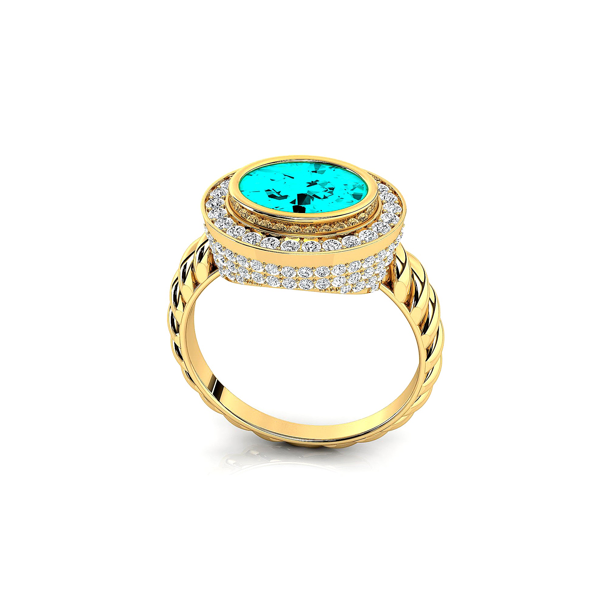 Vintage Style Elongated Oval Paraiba Tourmaline Halo Diamond Twisted Ring - GeumJewels