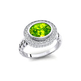 Vintage Style Elongated Oval Peridot Halo Diamond Twisted Ring - GeumJewels
