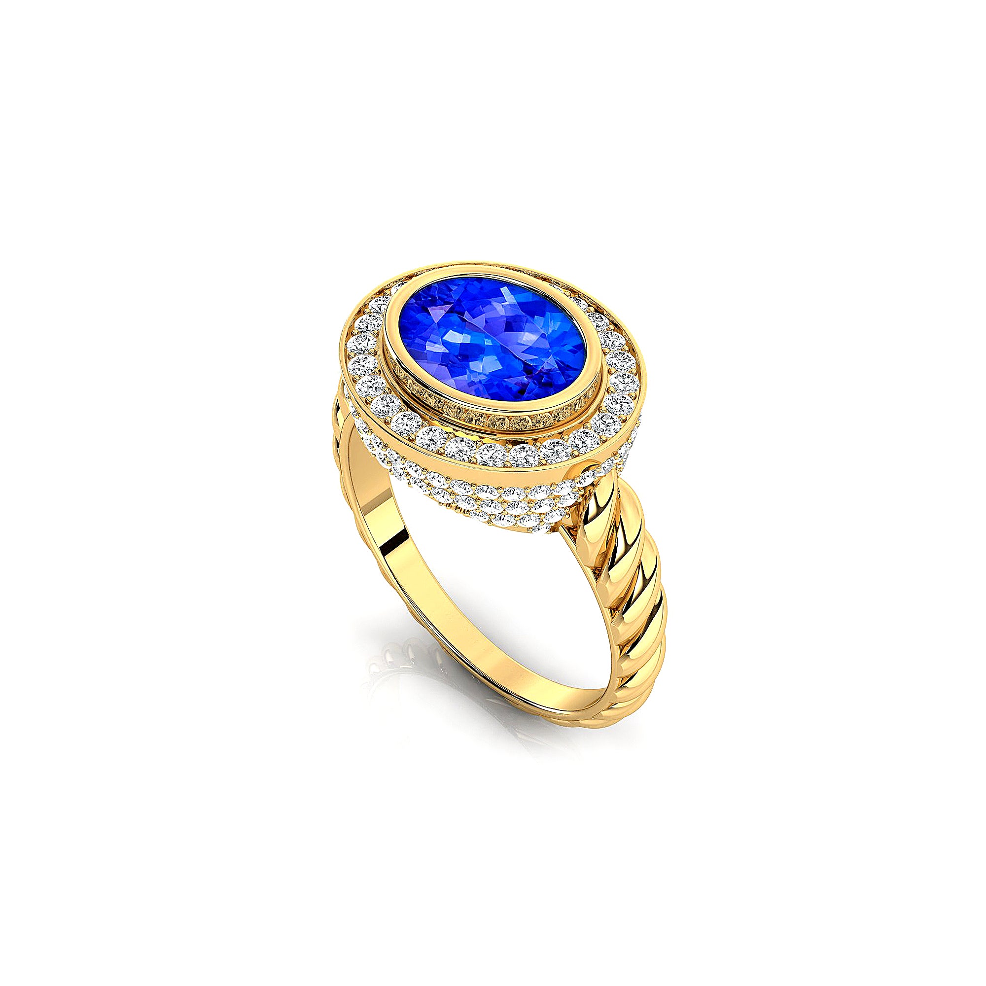 Vintage Style Elongated Oval Tanzanite Halo Diamond Twisted Ring - GeumJewels