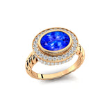 Vintage Style Elongated Oval Tanzanite Halo Diamond Twisted Ring - GeumJewels