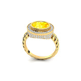 Vintage Style Elongated Oval Yellow Sapphire Halo Diamond Twisted Ring - GeumJewels