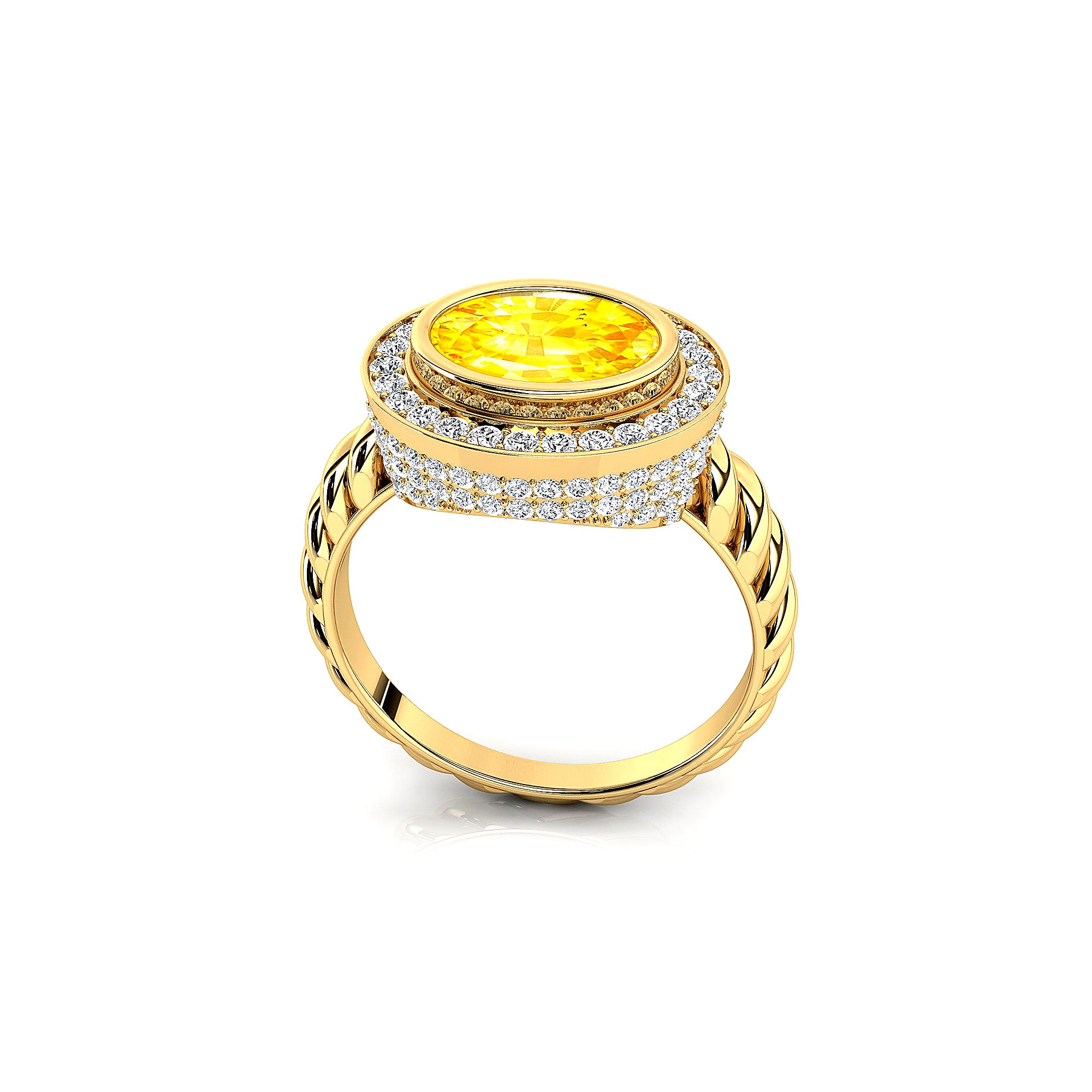 Vintage Style Elongated Oval Yellow Sapphire Halo Diamond Twisted Ring - GeumJewels