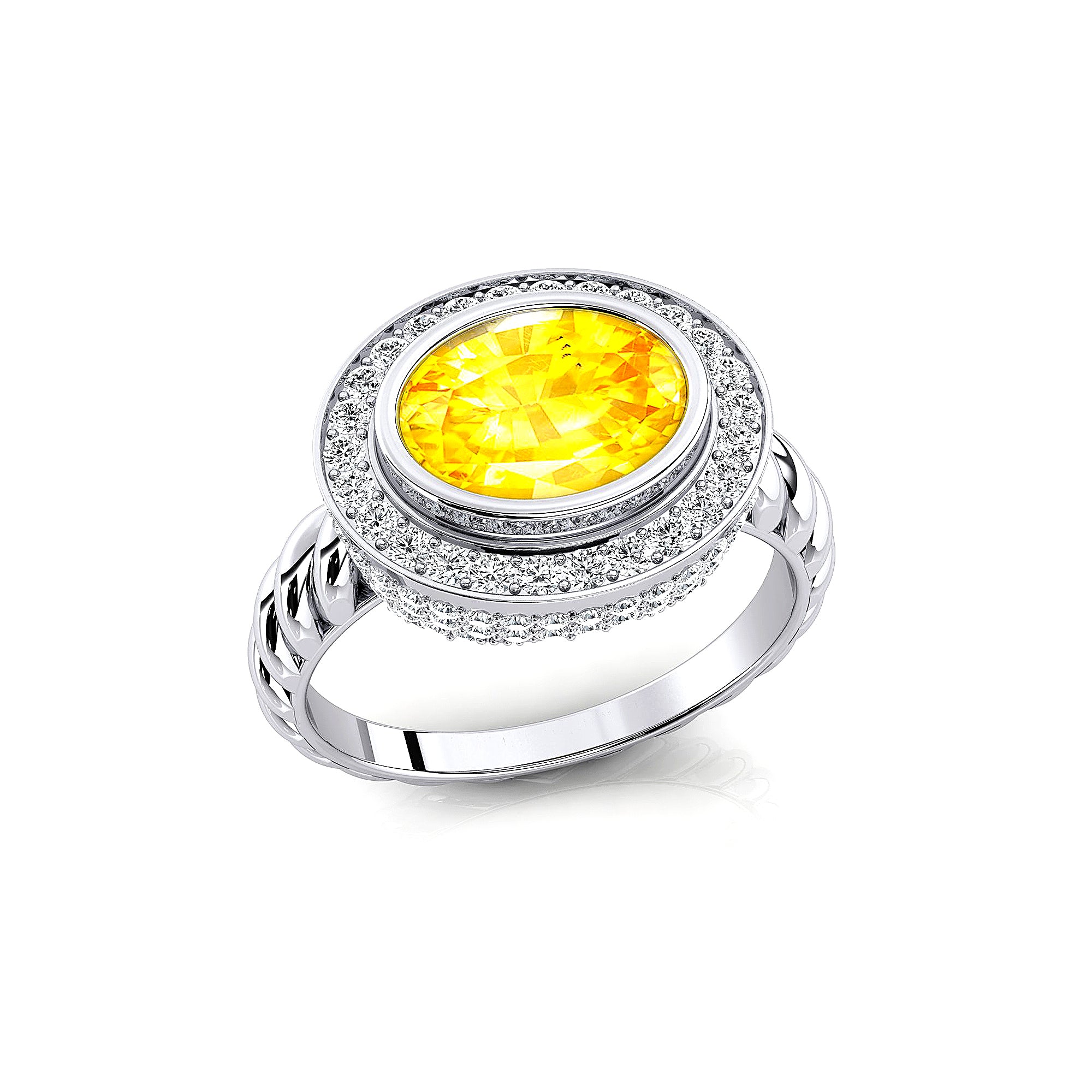 Vintage Style Elongated Oval Yellow Sapphire Halo Diamond Twisted Ring - GeumJewels