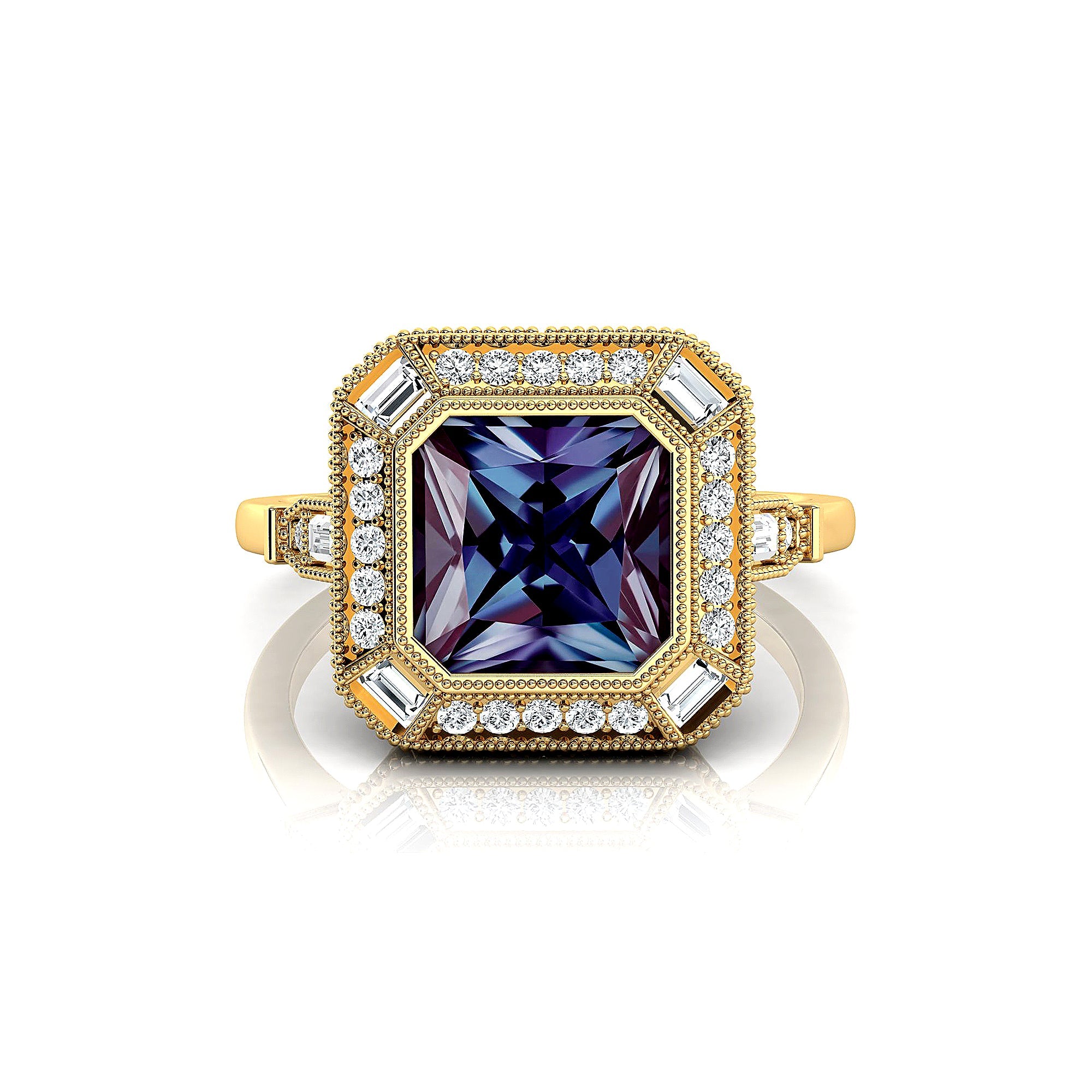 Vintage Style Square Cut Alexandrite Diamond Ring - GeumJewels