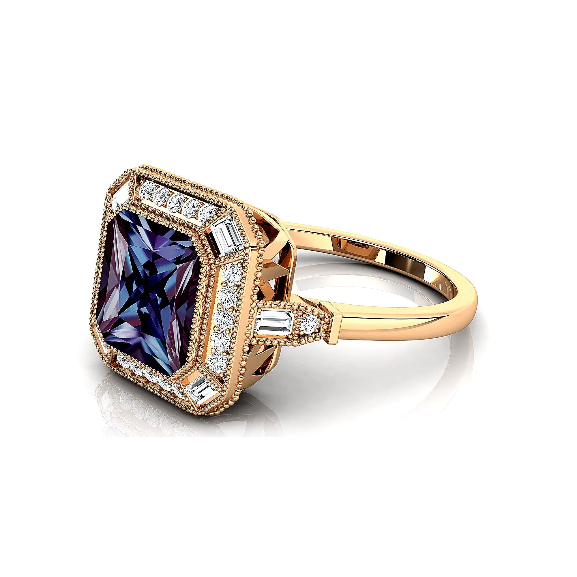 Vintage Style Square Cut Alexandrite Diamond Ring - GeumJewels