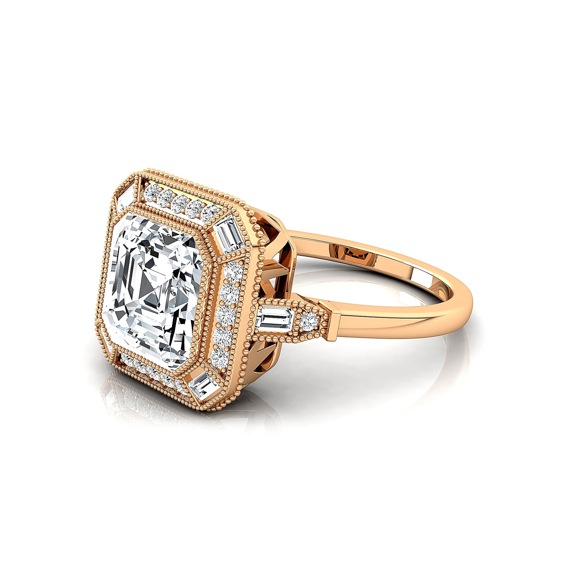 Vintage Style Square Cut Lab Diamond Diamond Ring - GeumJewels
