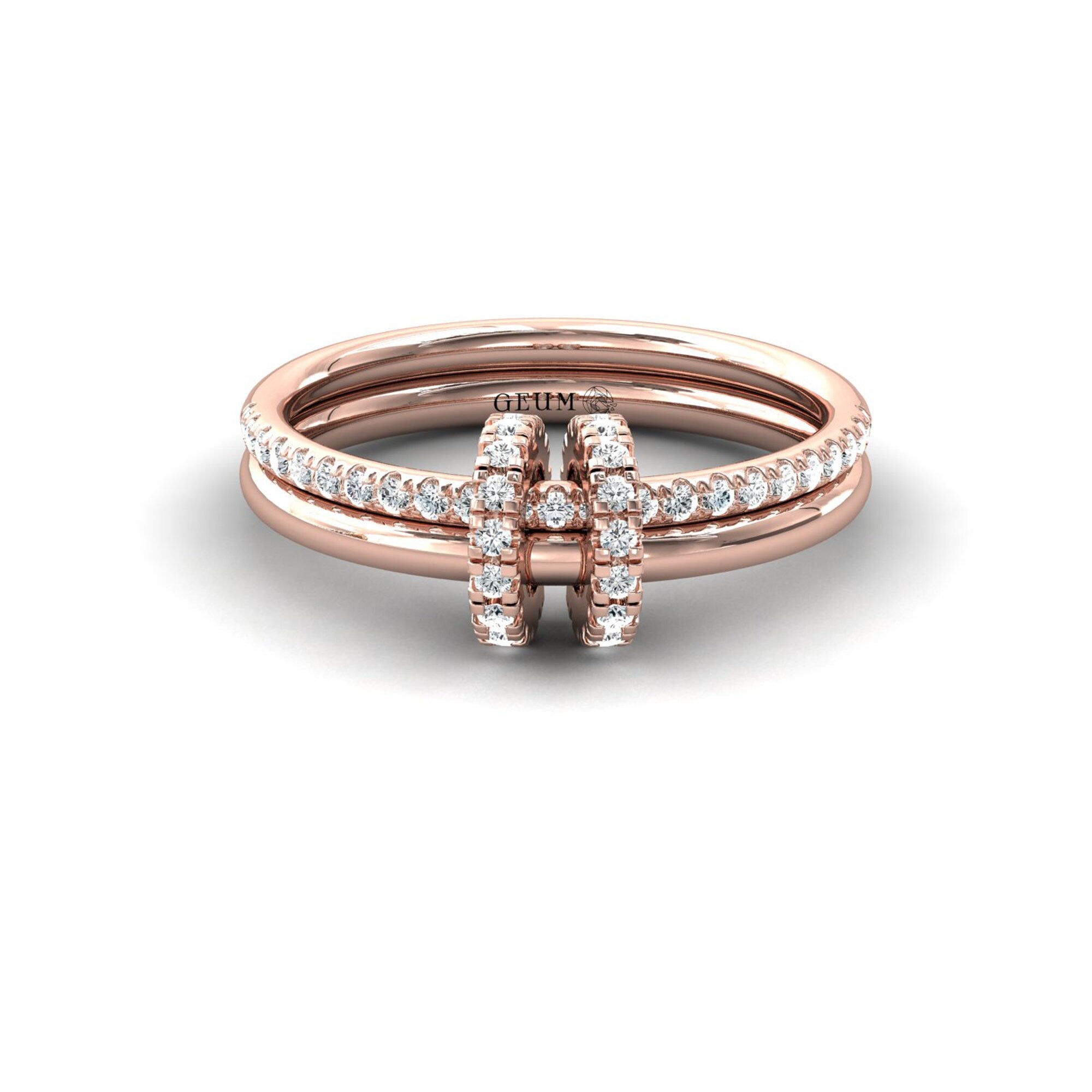 Hoop Ring with Gold and Diamond Dual Band - GeumJewels
