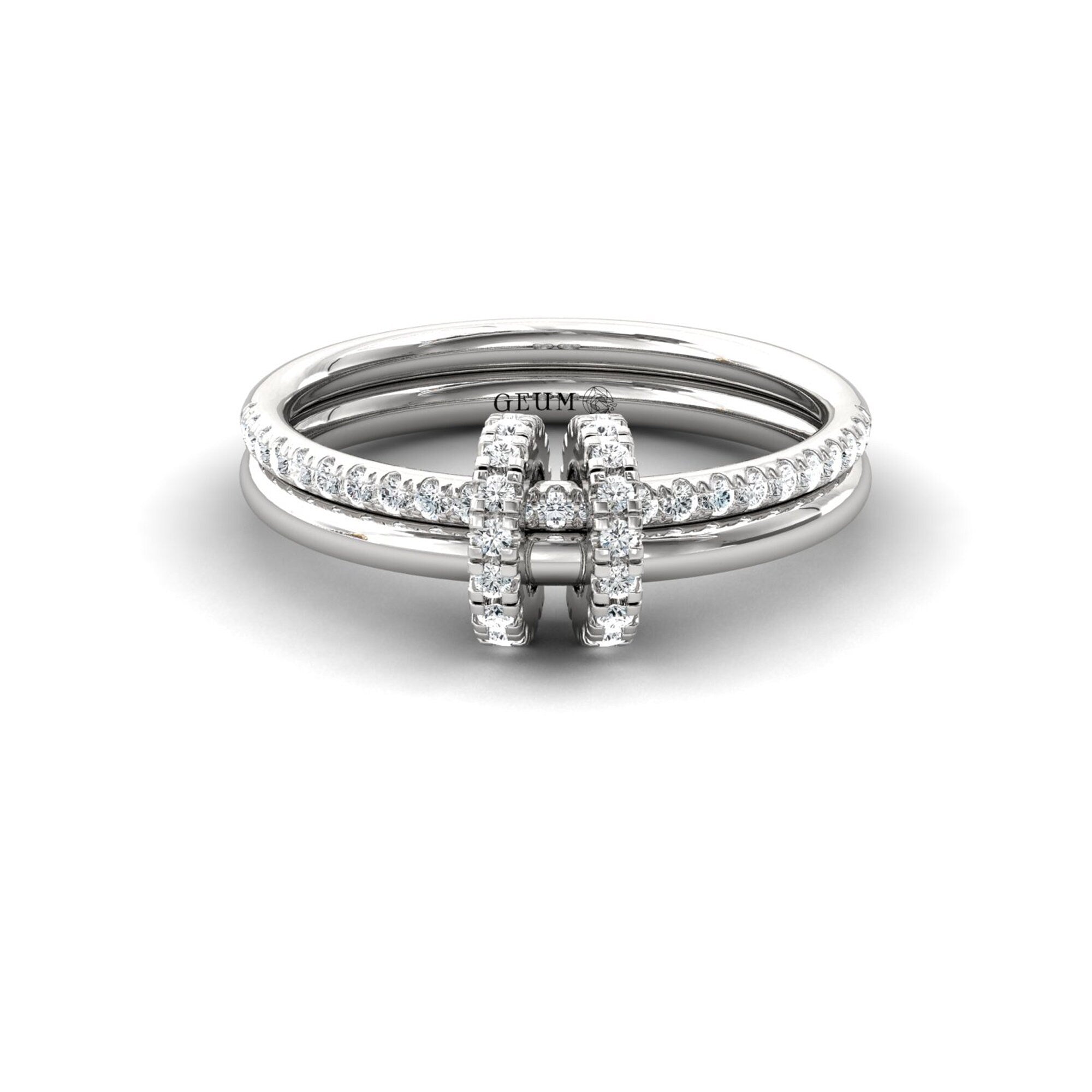 Hoop Ring with Gold and Diamond Dual Band - GeumJewels