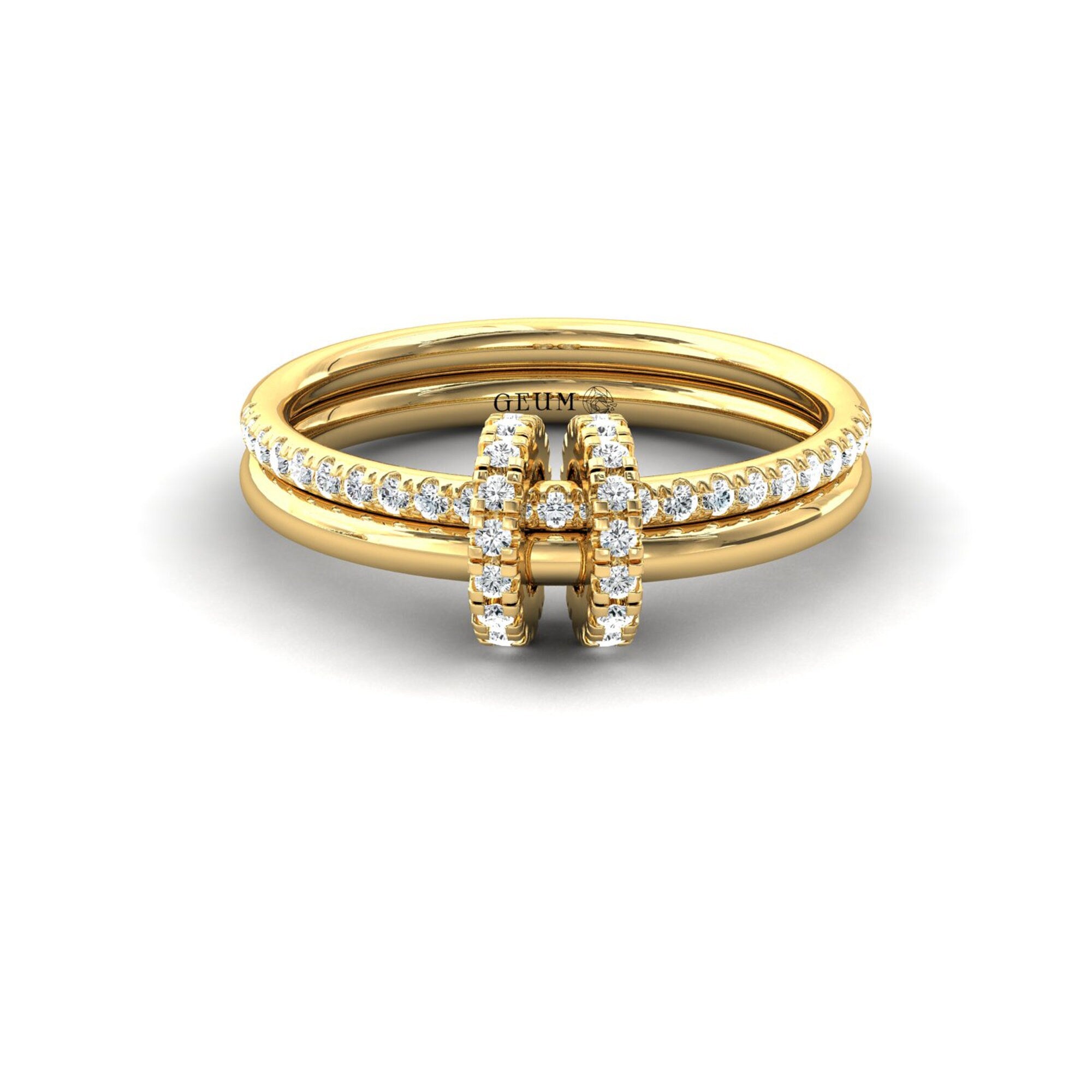 Hoop Ring with Gold and Diamond Dual Band - GeumJewels
