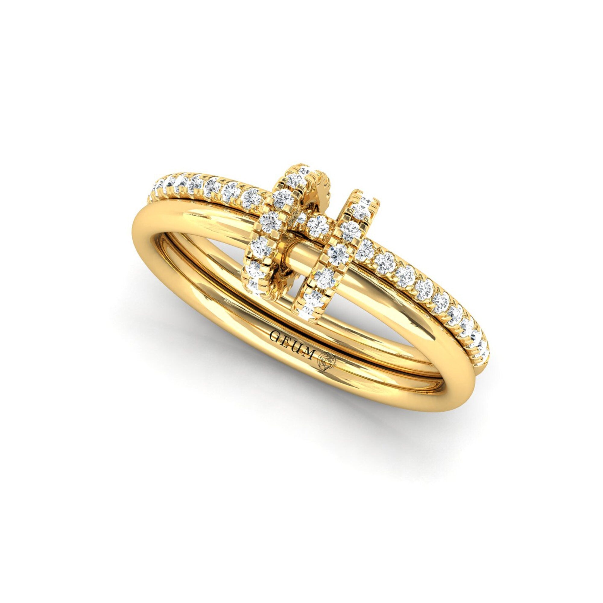 Hoop Ring with Gold and Diamond Dual Band - GeumJewels