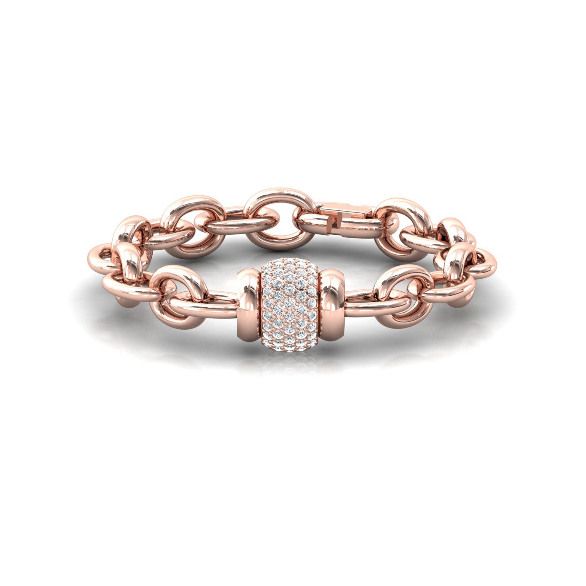 Rotating Ball Diamond Bracelet with Curb Chain - GeumJewels