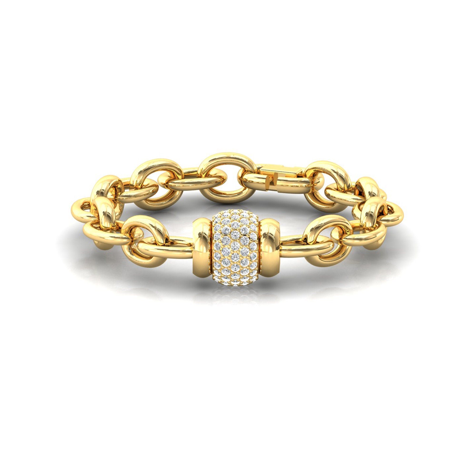 Rotating Ball Diamond Bracelet with Curb Chain - GeumJewels
