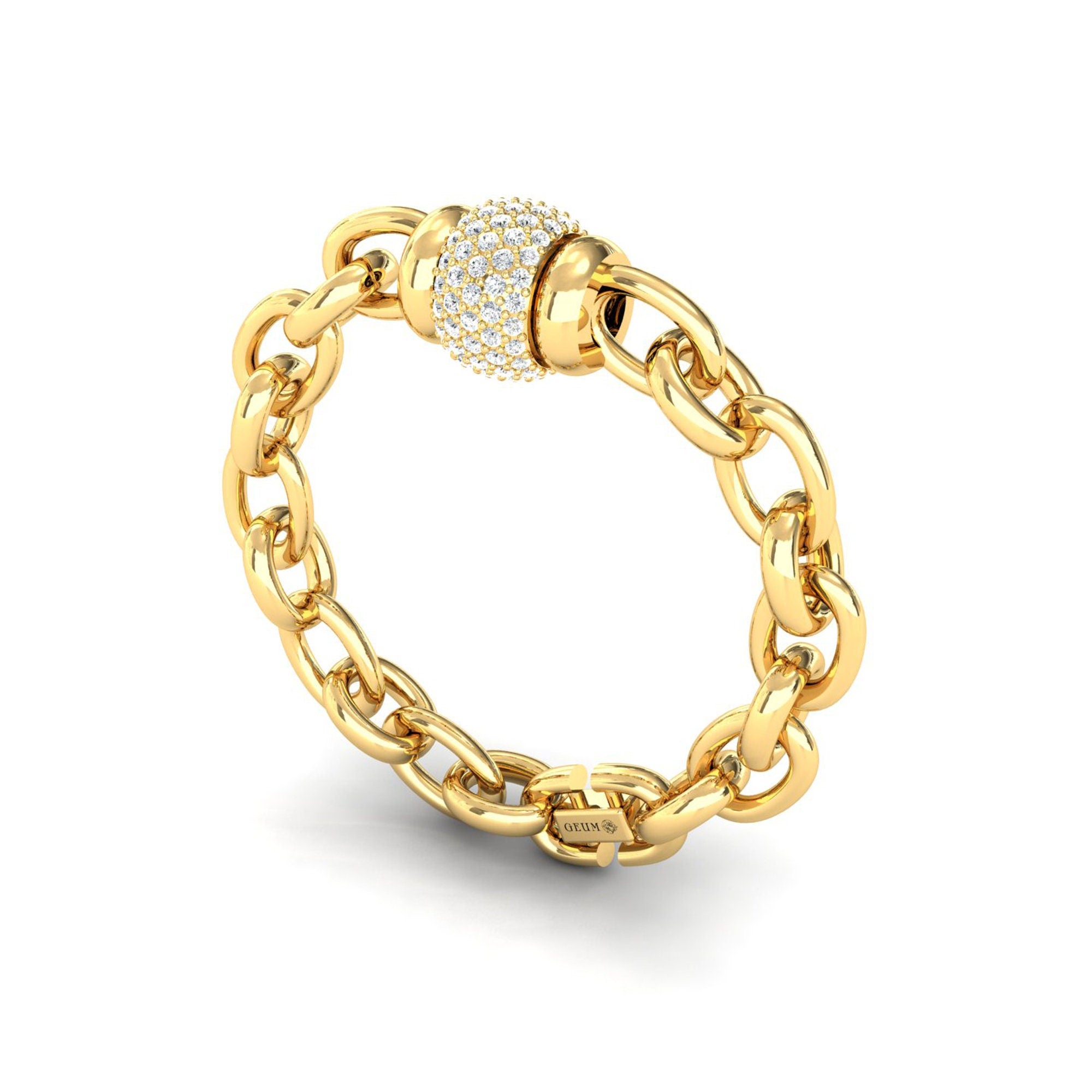 Rotating Ball Diamond Bracelet with Curb Chain - GeumJewels