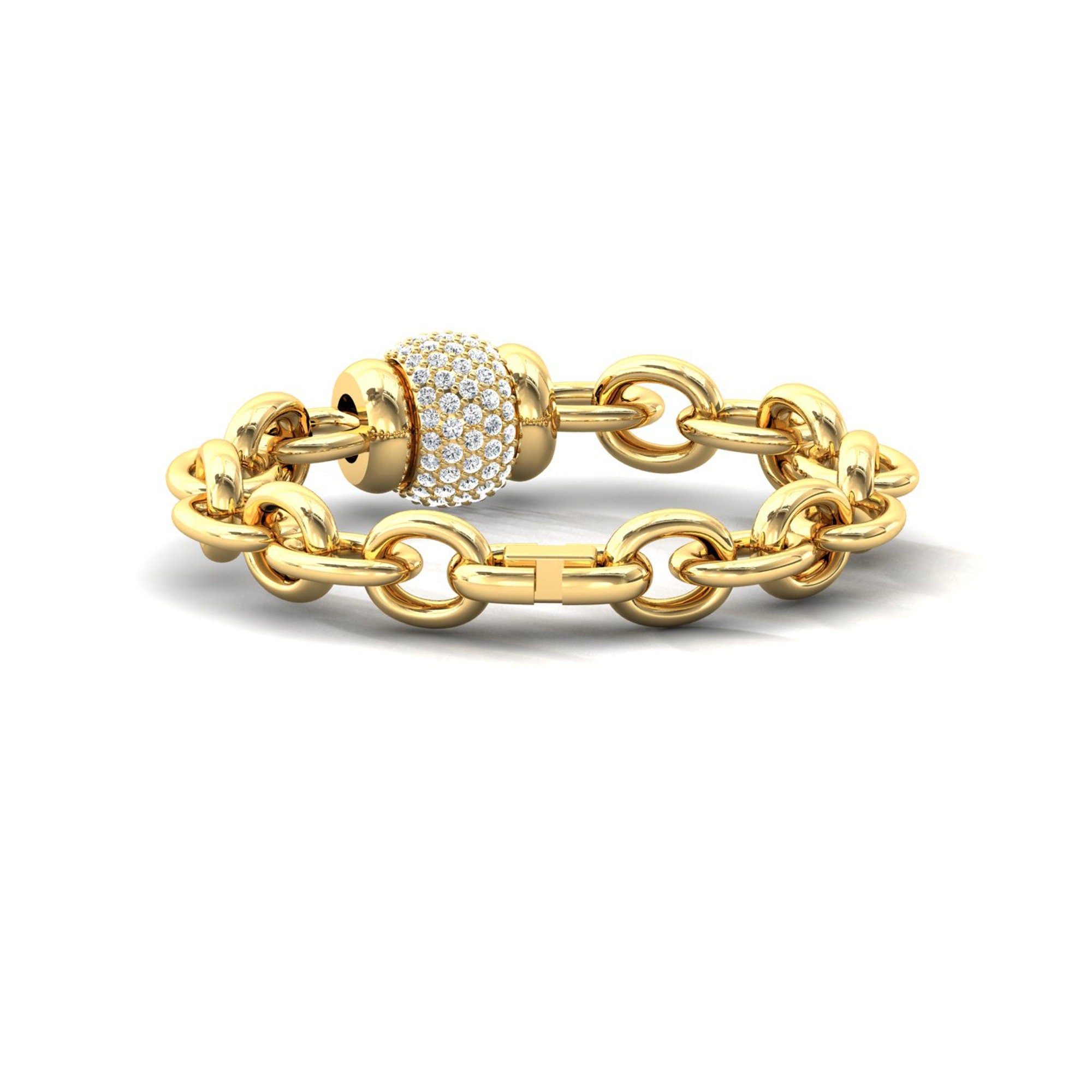 Rotating Ball Diamond Bracelet with Curb Chain - GeumJewels