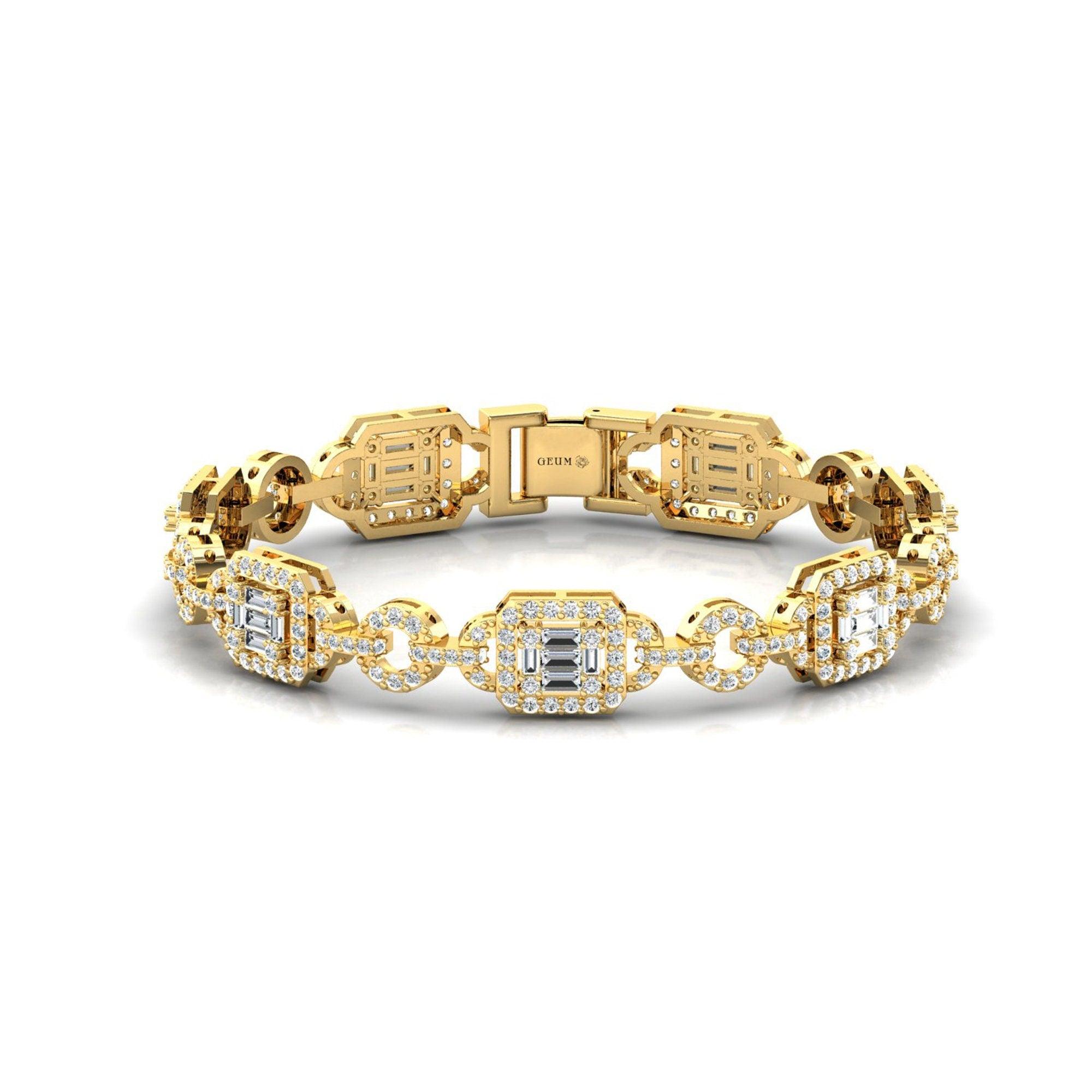 Genuine White Diamond Cut Bracelet, Yellow/White Gold Bracelet - GeumJewels