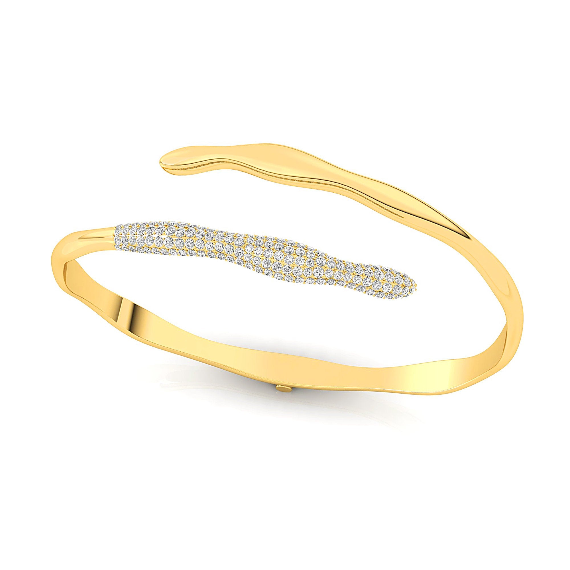 Irregular Shaped Pave Set Diamond Open Cuff Bracelet Bangle - GeumJewels