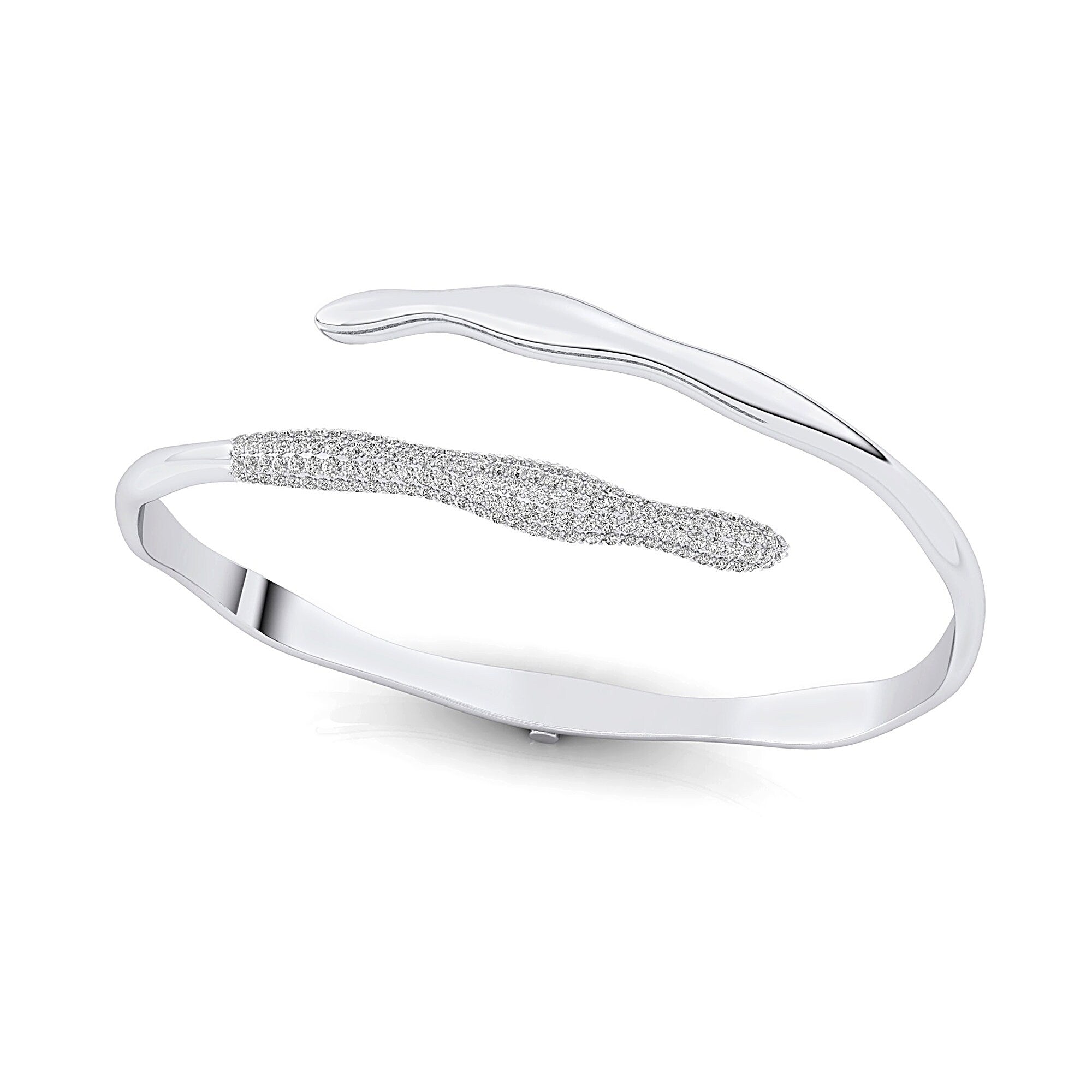 Irregular Shaped Pave Set Diamond Open Cuff Bracelet Bangle - GeumJewels