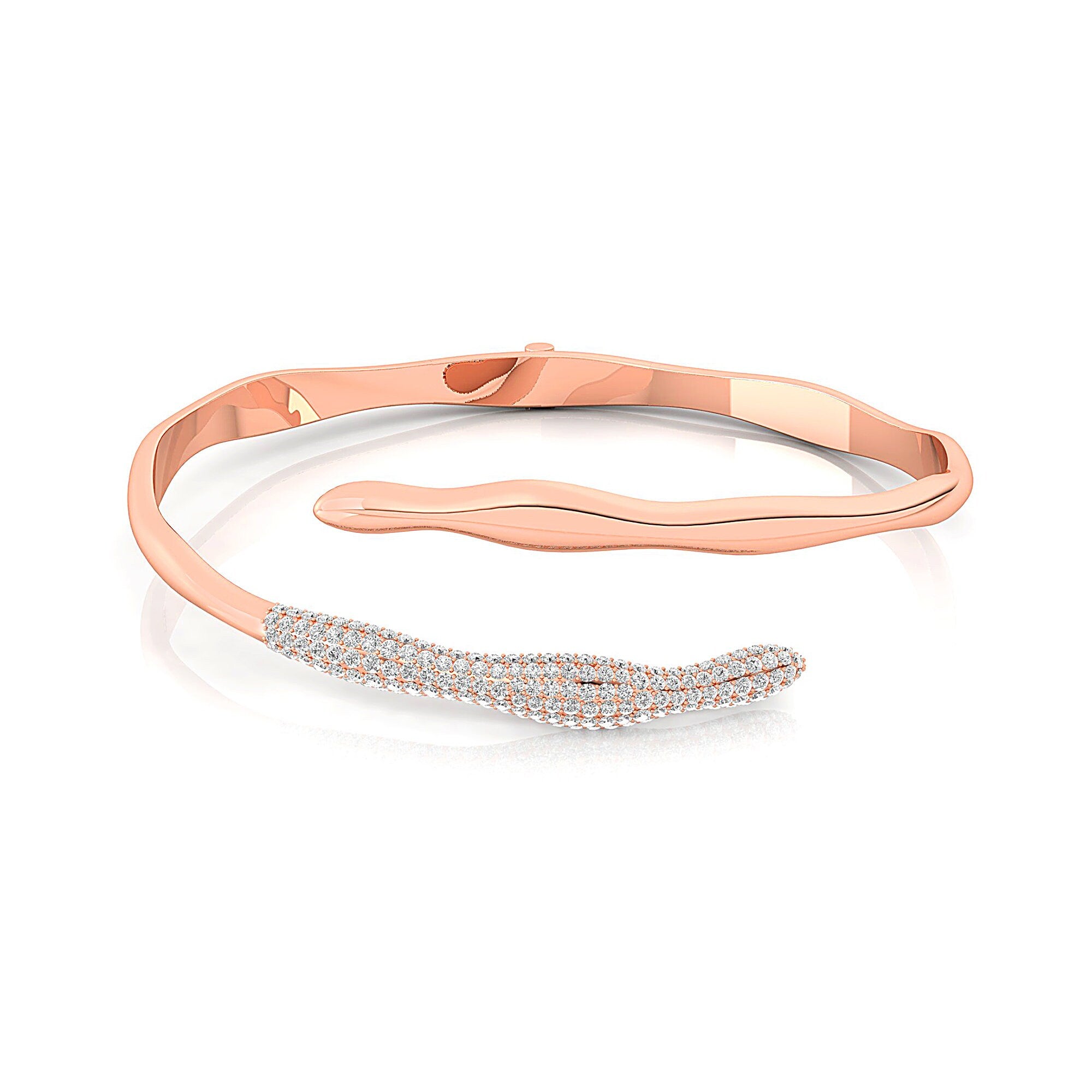Irregular Shaped Pave Set Diamond Open Cuff Bracelet Bangle - GeumJewels