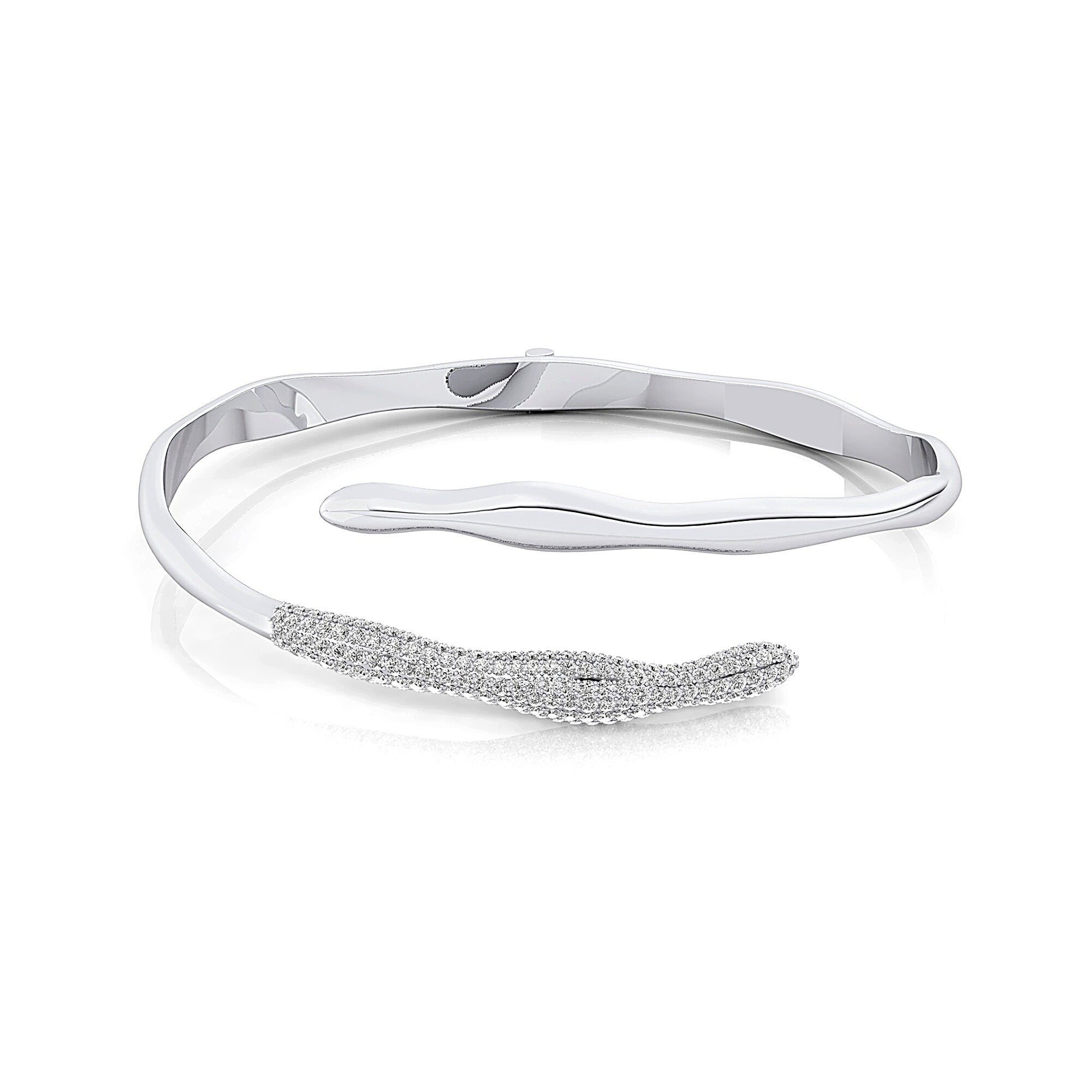 Irregular Shaped Pave Set Diamond Open Cuff Bracelet Bangle - GeumJewels