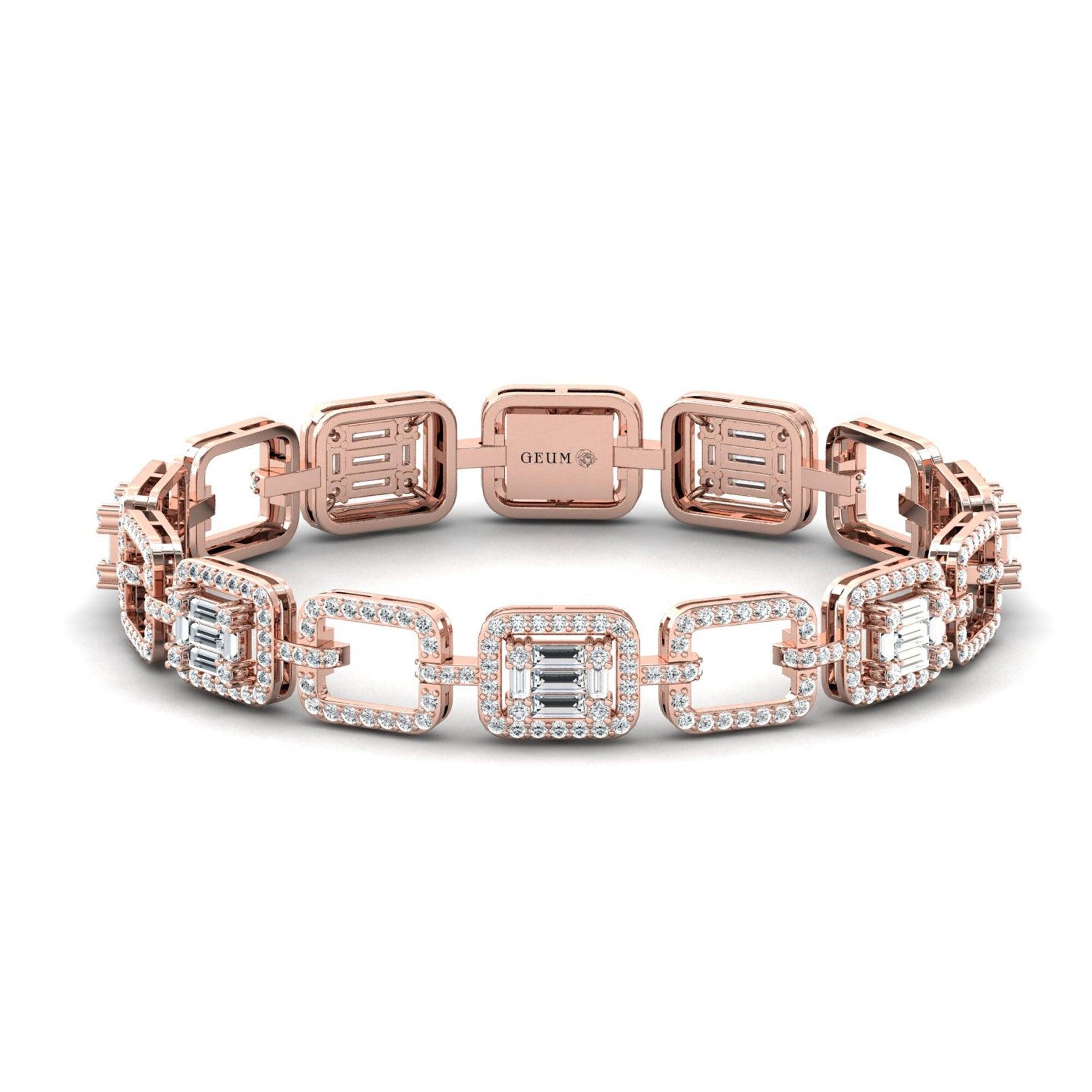 Handmade Yellow/White Gold Cut Bracelet, Rose Gold Designer Bracelet, Real Diamond Bracelet - GeumJewels