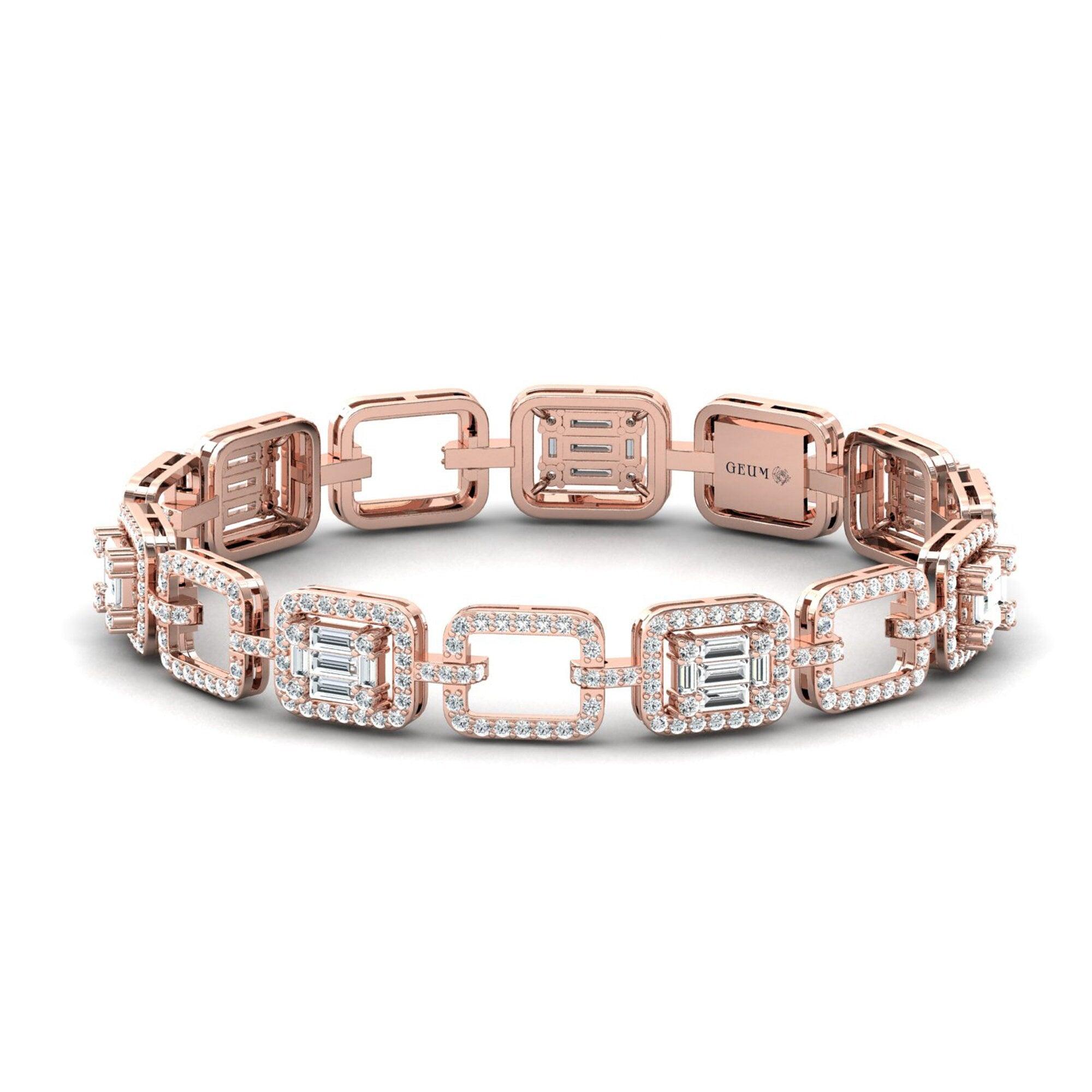 Handmade Yellow/White Gold Cut Bracelet, Rose Gold Designer Bracelet, Real Diamond Bracelet - GeumJewels