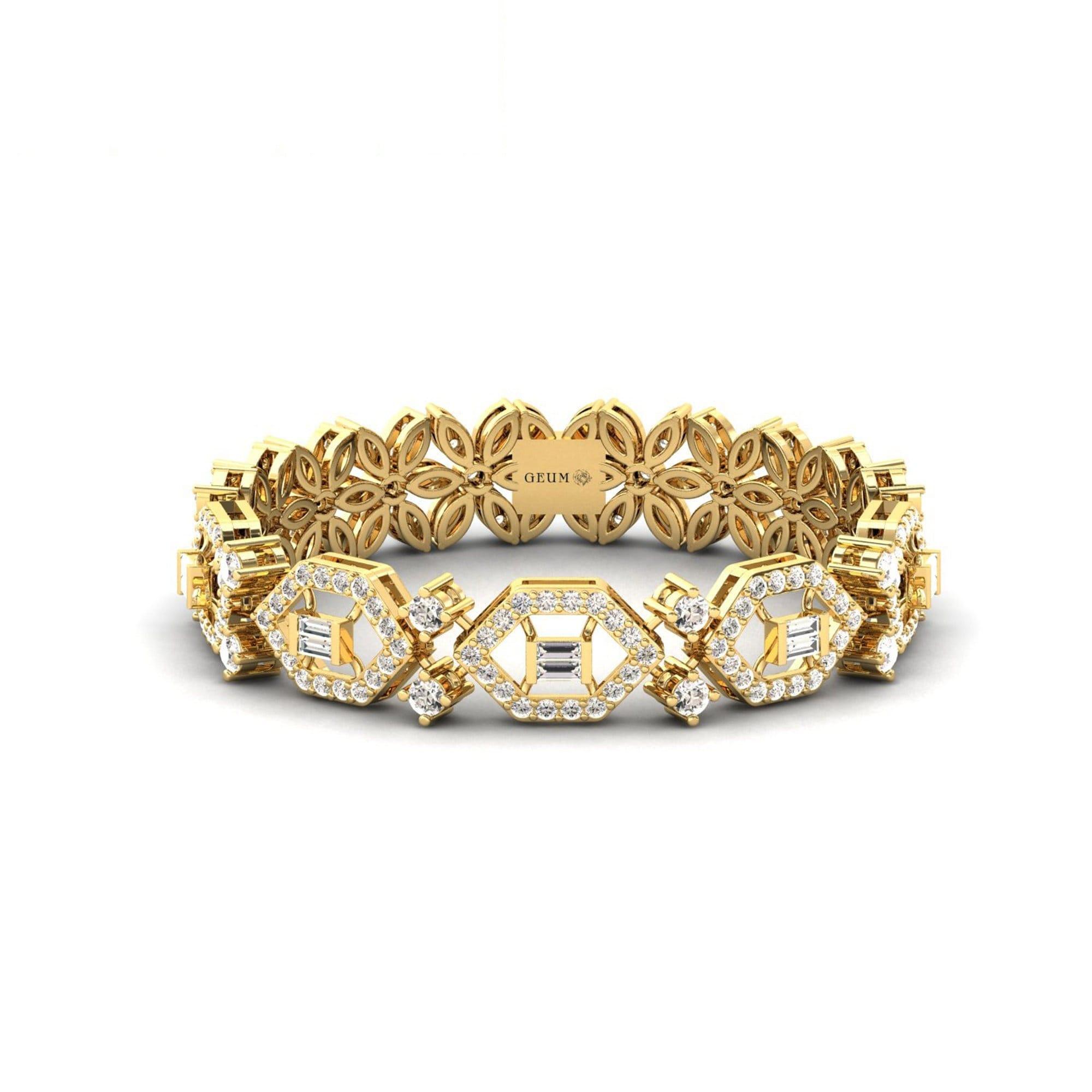Handmade Thin Gold Cut Bracelet, Real White Diamond Bracelet, 10kt 14kt 18kt Custom Cut Gold Bracelet - GeumJewels