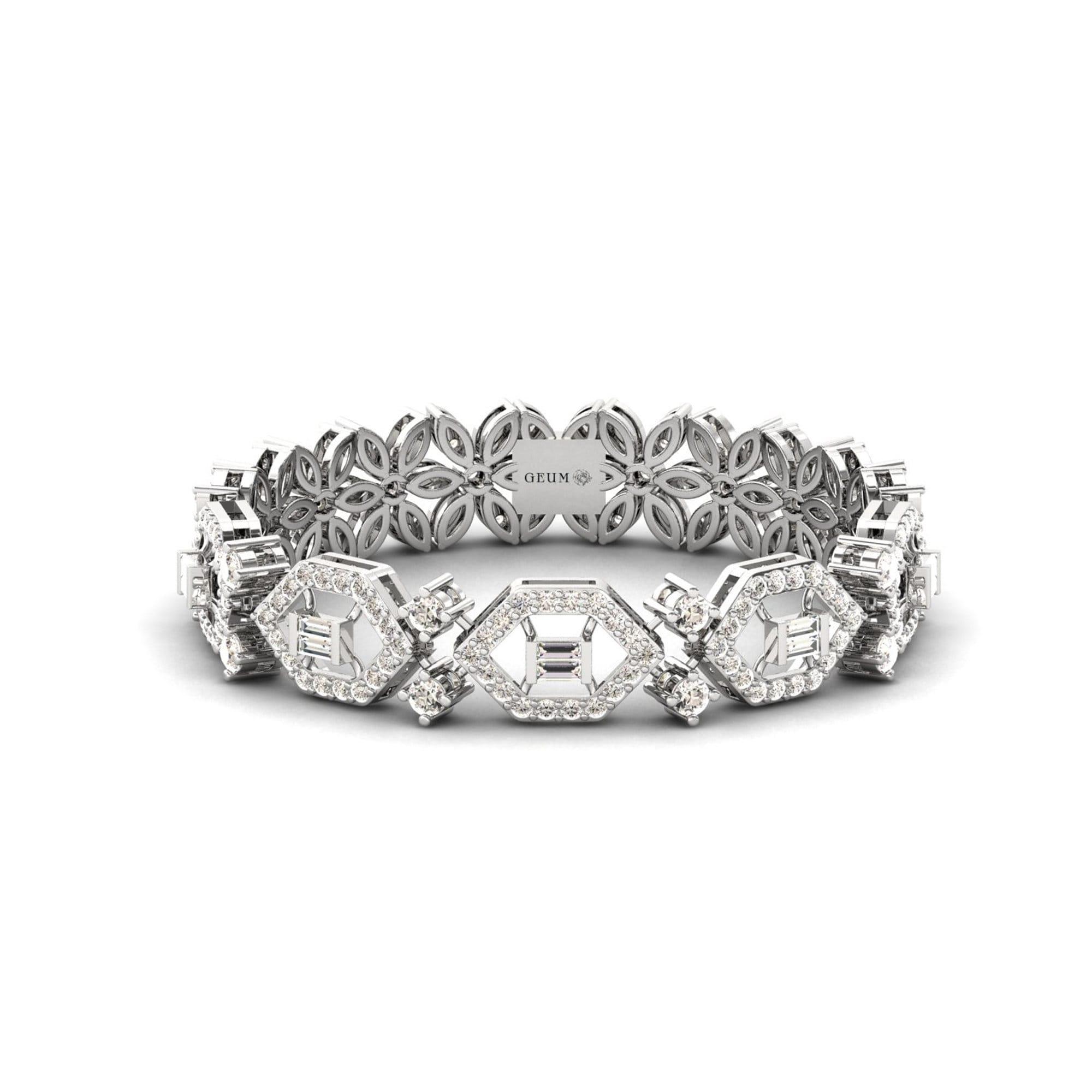 Handmade Thin Gold Cut Bracelet, Real White Diamond Bracelet, 10kt 14kt 18kt Custom Cut Gold Bracelet - GeumJewels