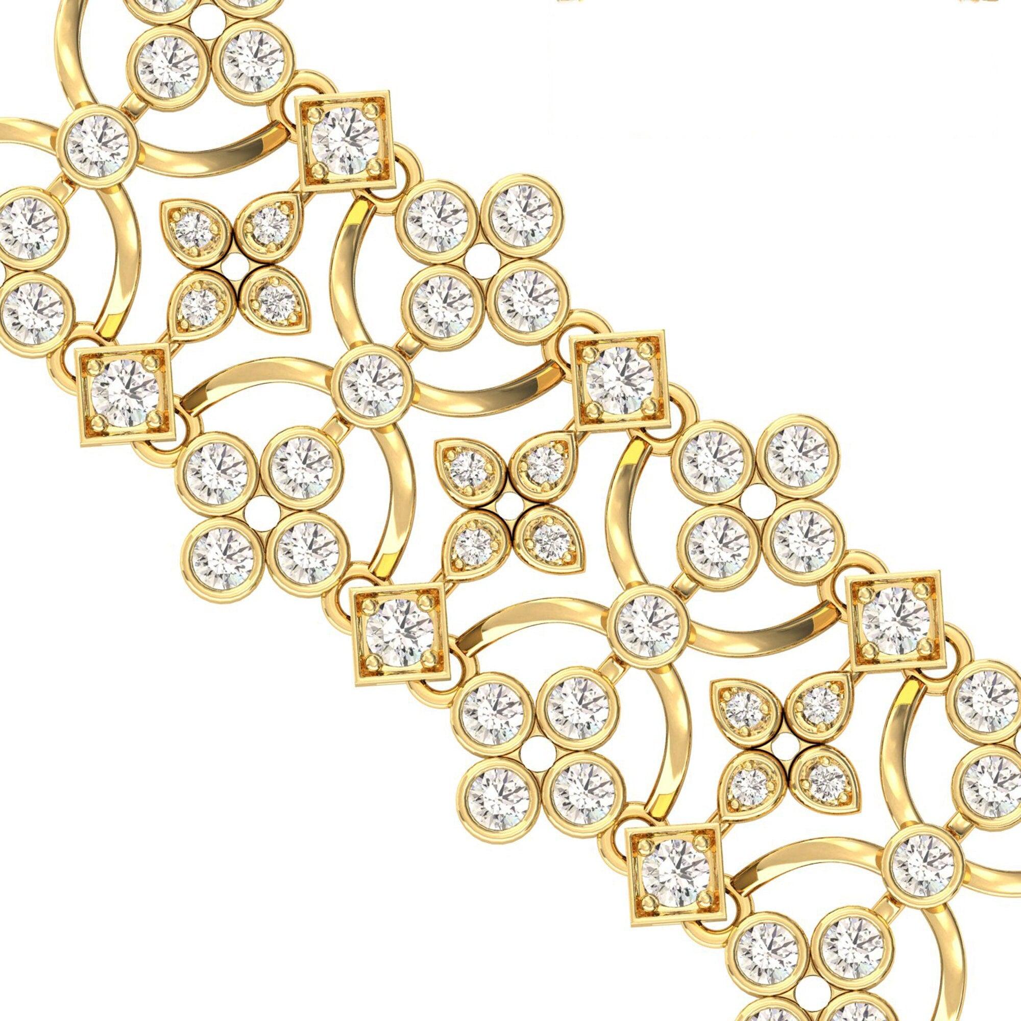 Elegant Rose Gold Cut Bracelet, Solid Yellow/White Gold Designer Bracelet, Genuine Diamond Custom Bracelet - GeumJewels