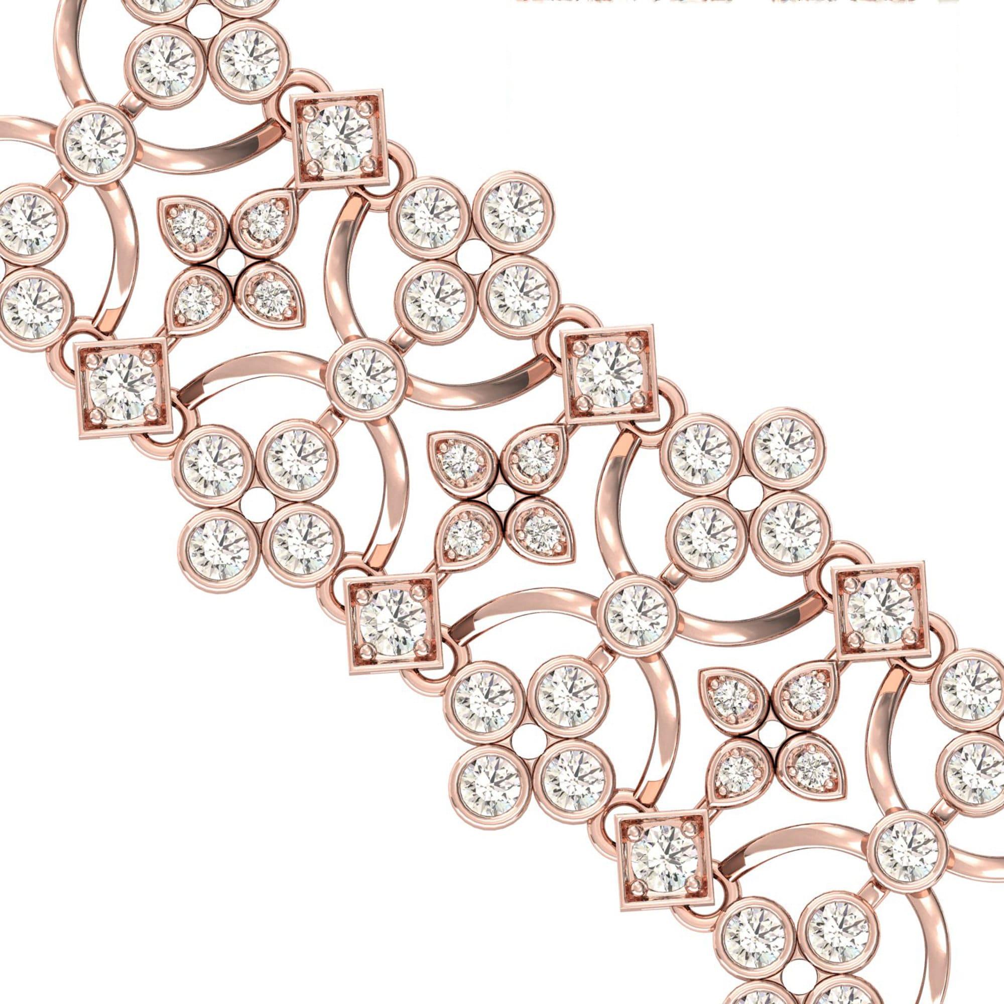 Elegant Rose Gold Cut Bracelet, Solid Yellow/White Gold Designer Bracelet, Genuine Diamond Custom Bracelet - GeumJewels