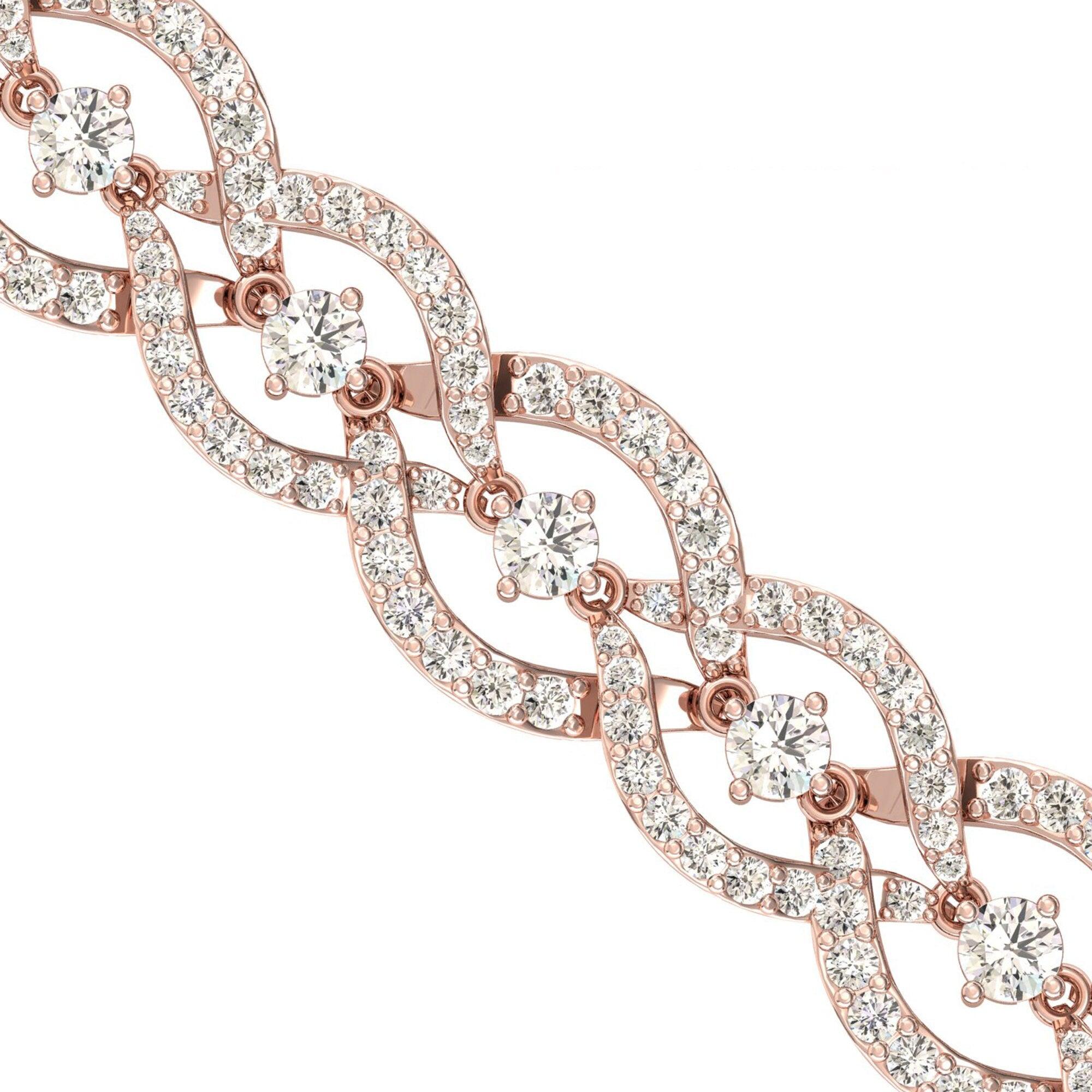Handmade Rose Gold Cut Bracelet, White/Yellow Gold Bracelet, Real Diamond Modern Bracelet - GeumJewels
