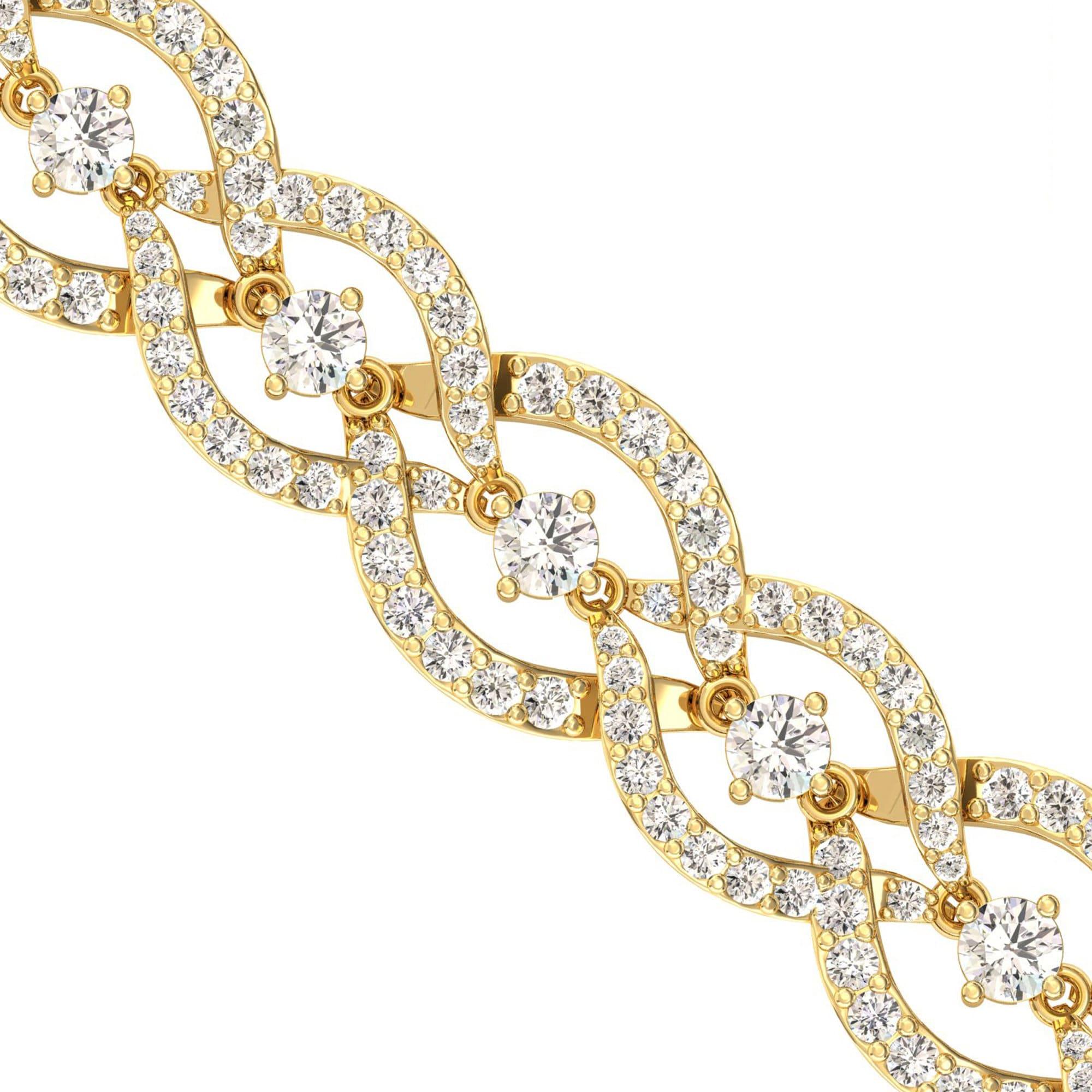 Handmade Rose Gold Cut Bracelet, White/Yellow Gold Bracelet, Real Diamond Modern Bracelet - GeumJewels