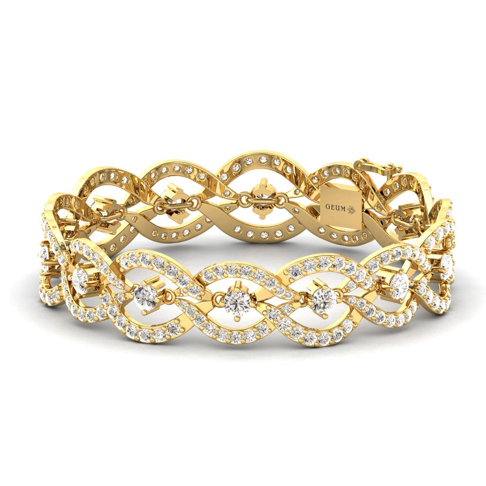 Handmade Rose Gold Cut Bracelet, White/Yellow Gold Bracelet, Real Diamond Modern Bracelet - GeumJewels