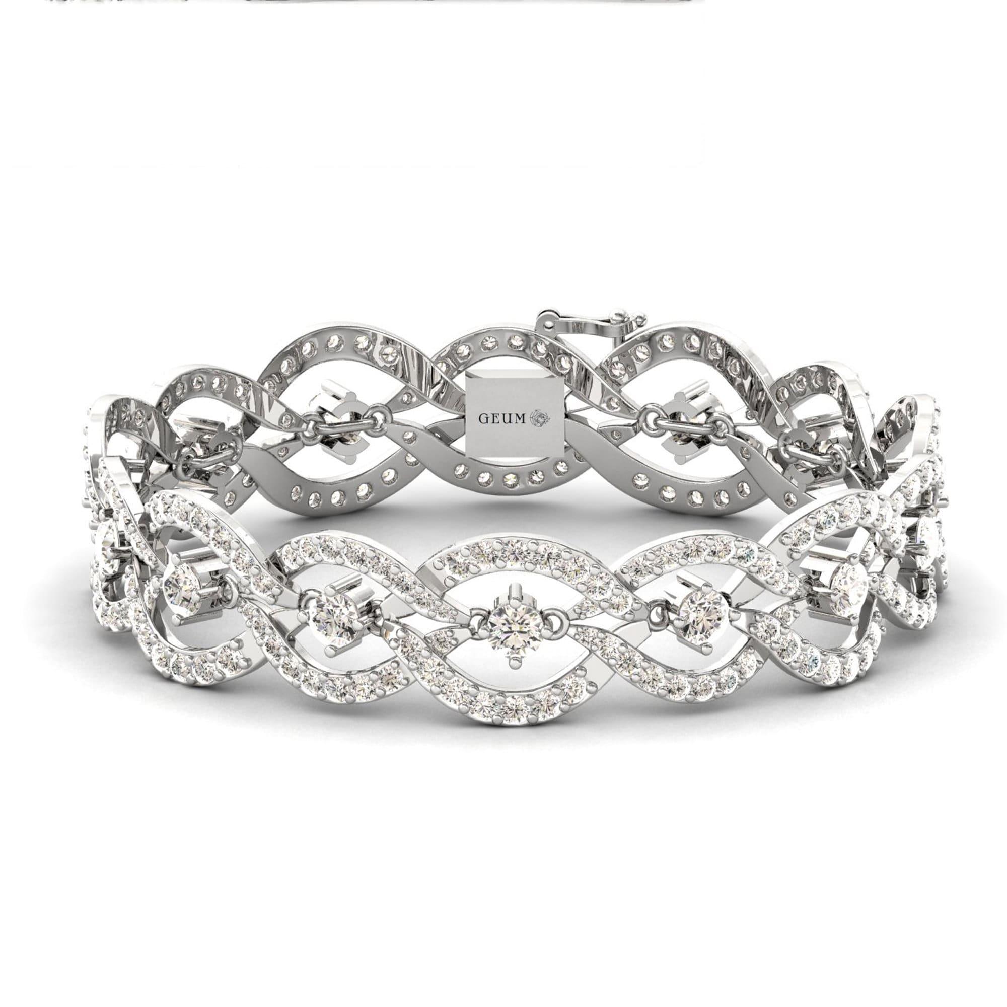 Handmade Rose Gold Cut Bracelet, White/Yellow Gold Bracelet, Real Diamond Modern Bracelet - GeumJewels