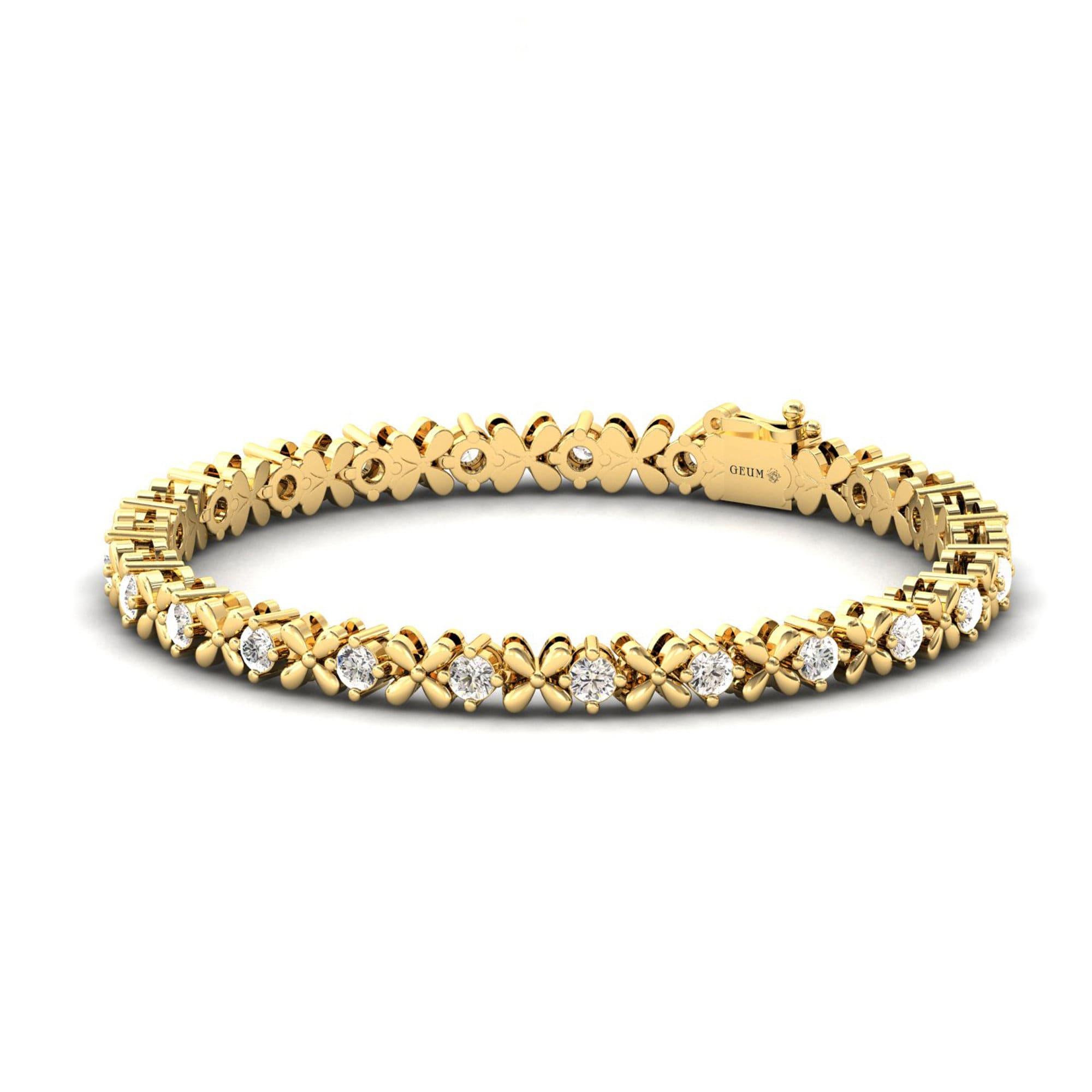 Unique Diamond Cut Bracelet, Yellow/White Thin Gold Bracelet, 10kt 14kt 18kt Rose Gold Bracelet - GeumJewels