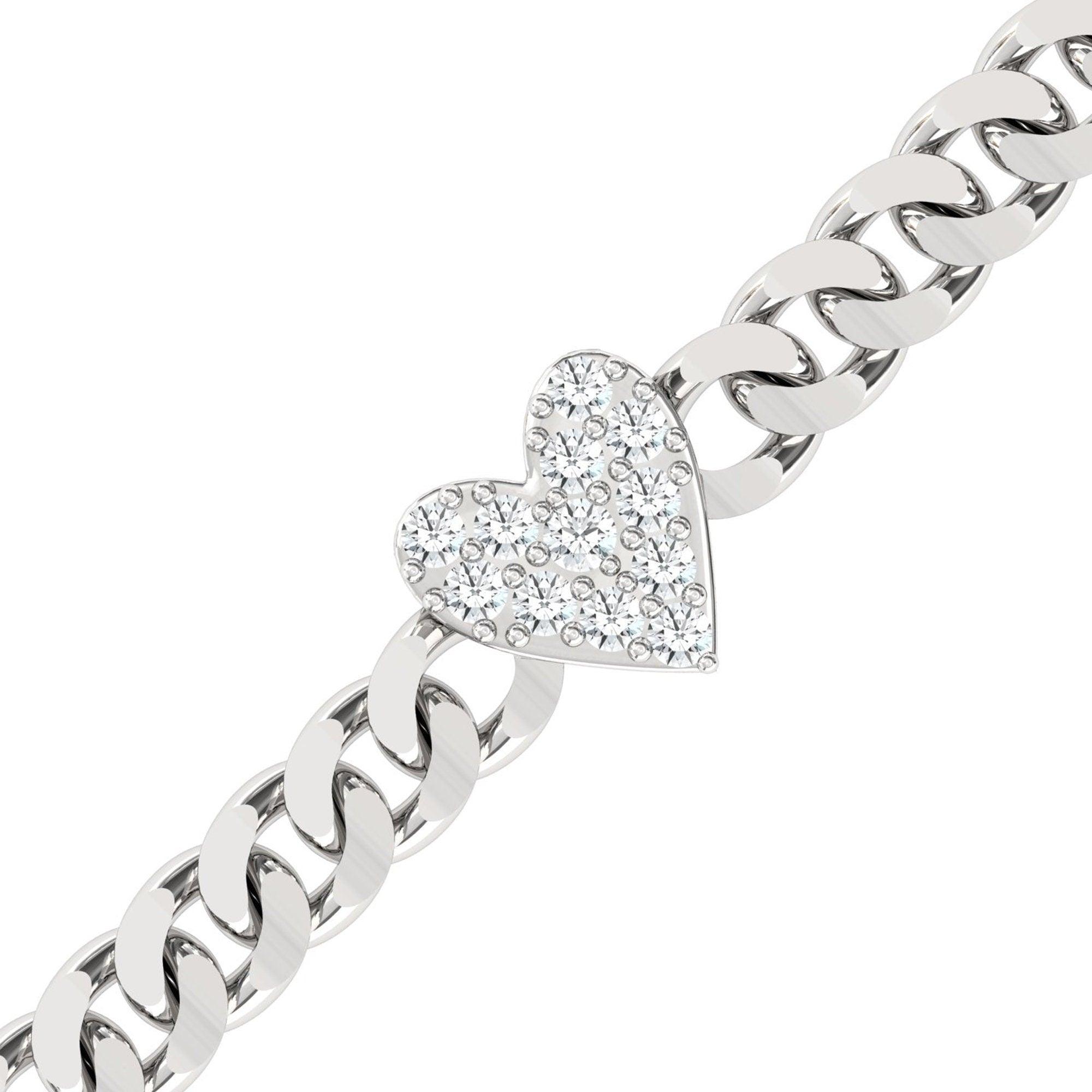 Real White Diamond Bracelet, Yellow White Gold Heart Bangle Bracelet - GeumJewels