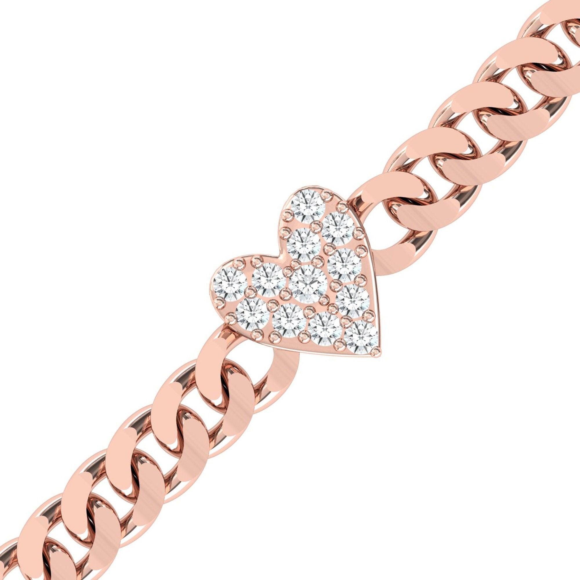 Real White Diamond Bracelet, Yellow White Gold Heart Bangle Bracelet - GeumJewels