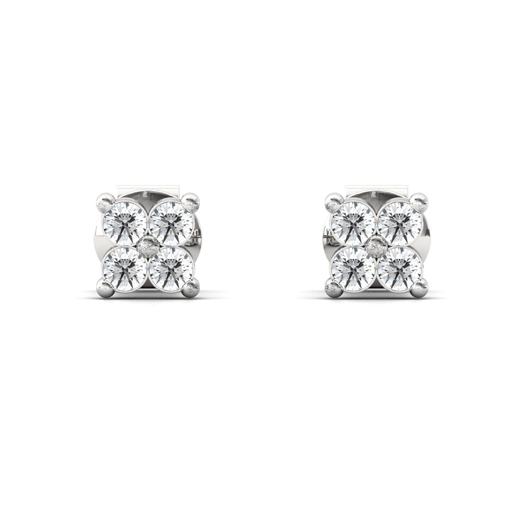 Genuine Yellow/White Gold Stud Earrings, Rose Gold Earrings for Girls, Elegant White Diamond Earrings, Gift for Her - GeumJewels