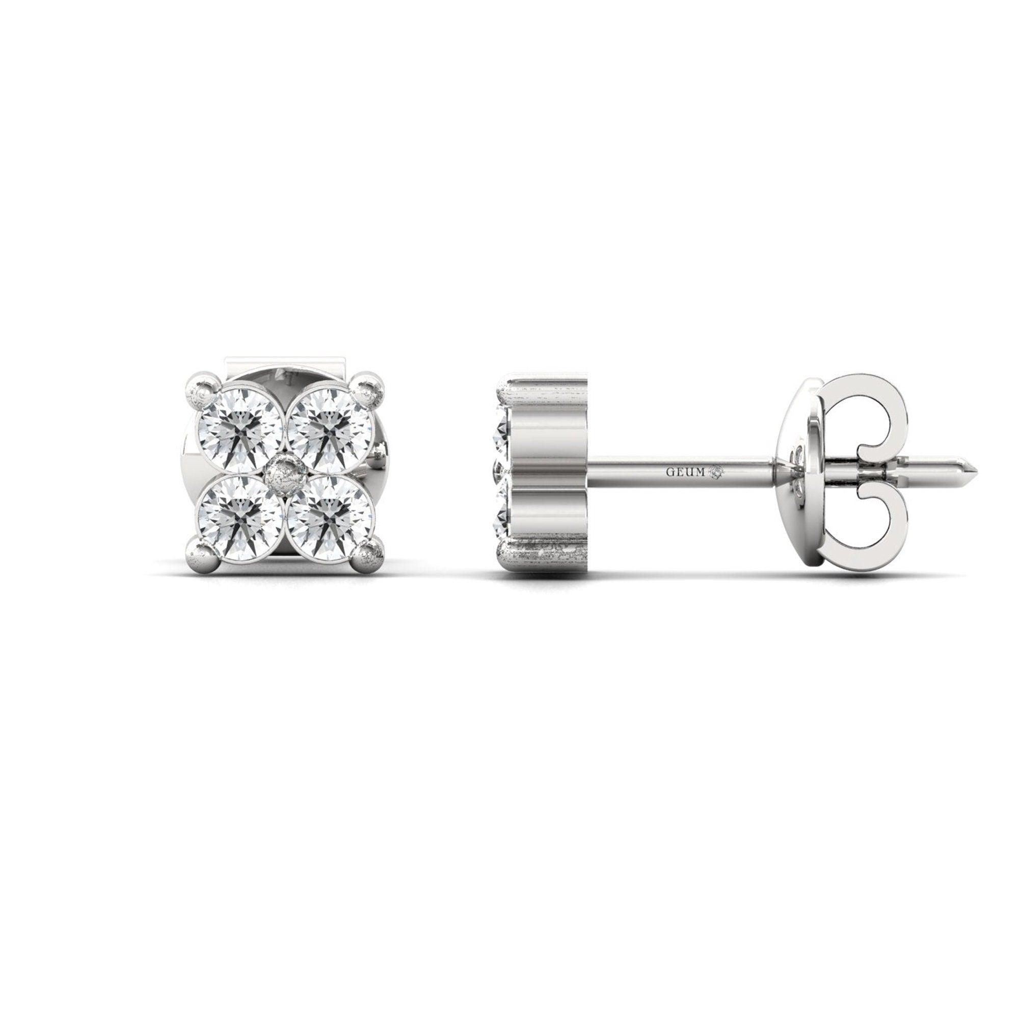 Genuine Yellow/White Gold Stud Earrings, Rose Gold Earrings for Girls, Elegant White Diamond Earrings, Gift for Her - GeumJewels
