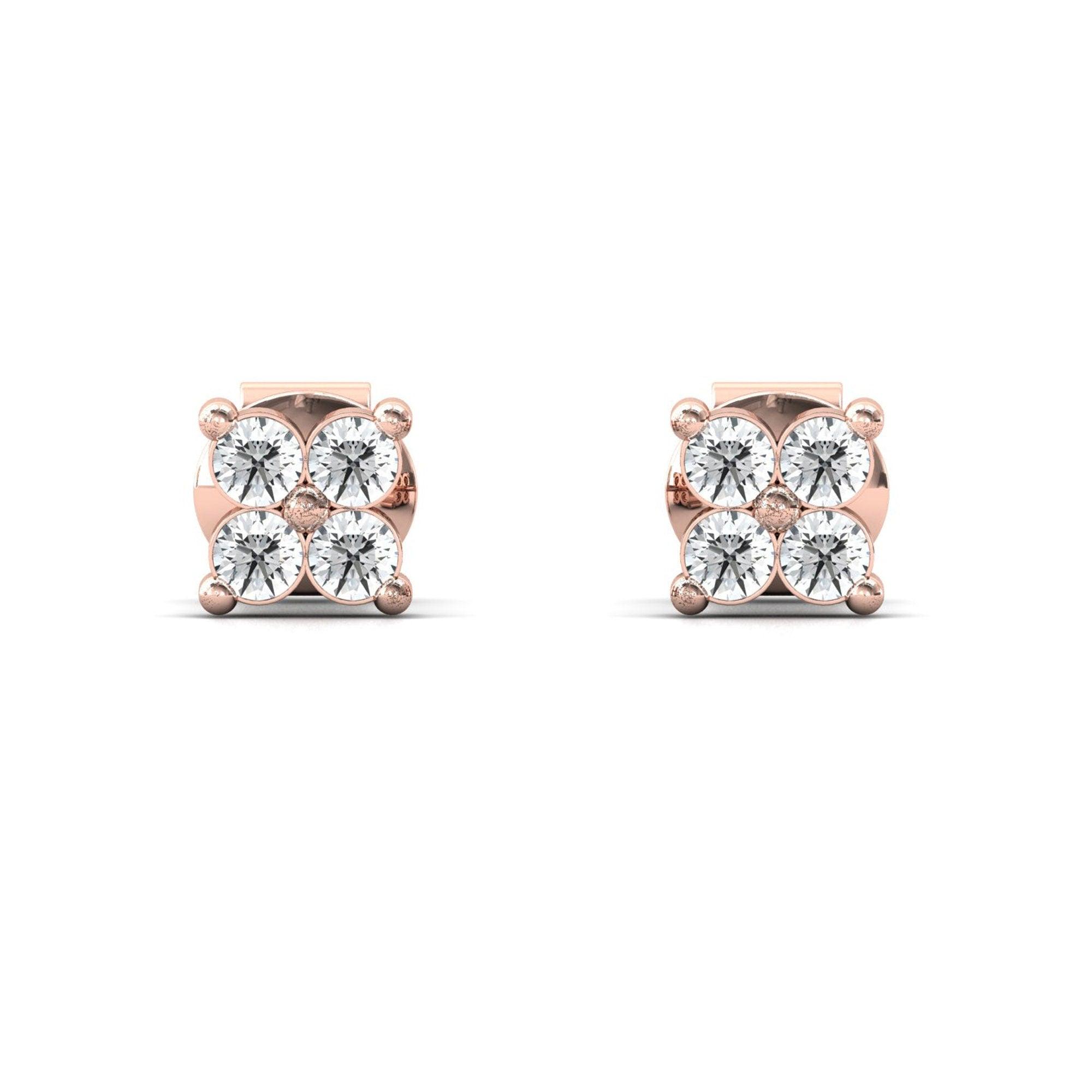 Genuine Yellow/White Gold Stud Earrings, Rose Gold Earrings for Girls, Elegant White Diamond Earrings, Gift for Her - GeumJewels